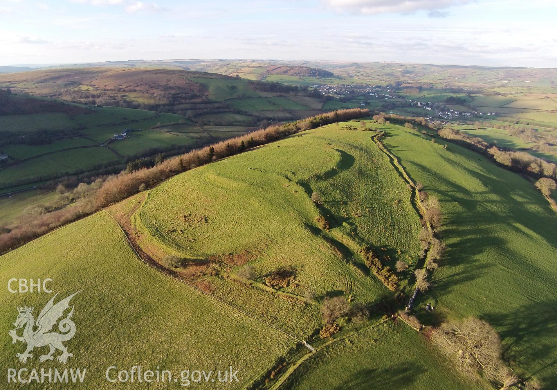 Colour aerial photo showing Twyn y Gaer, taken by Paul R. Davis,  14th February 2016.