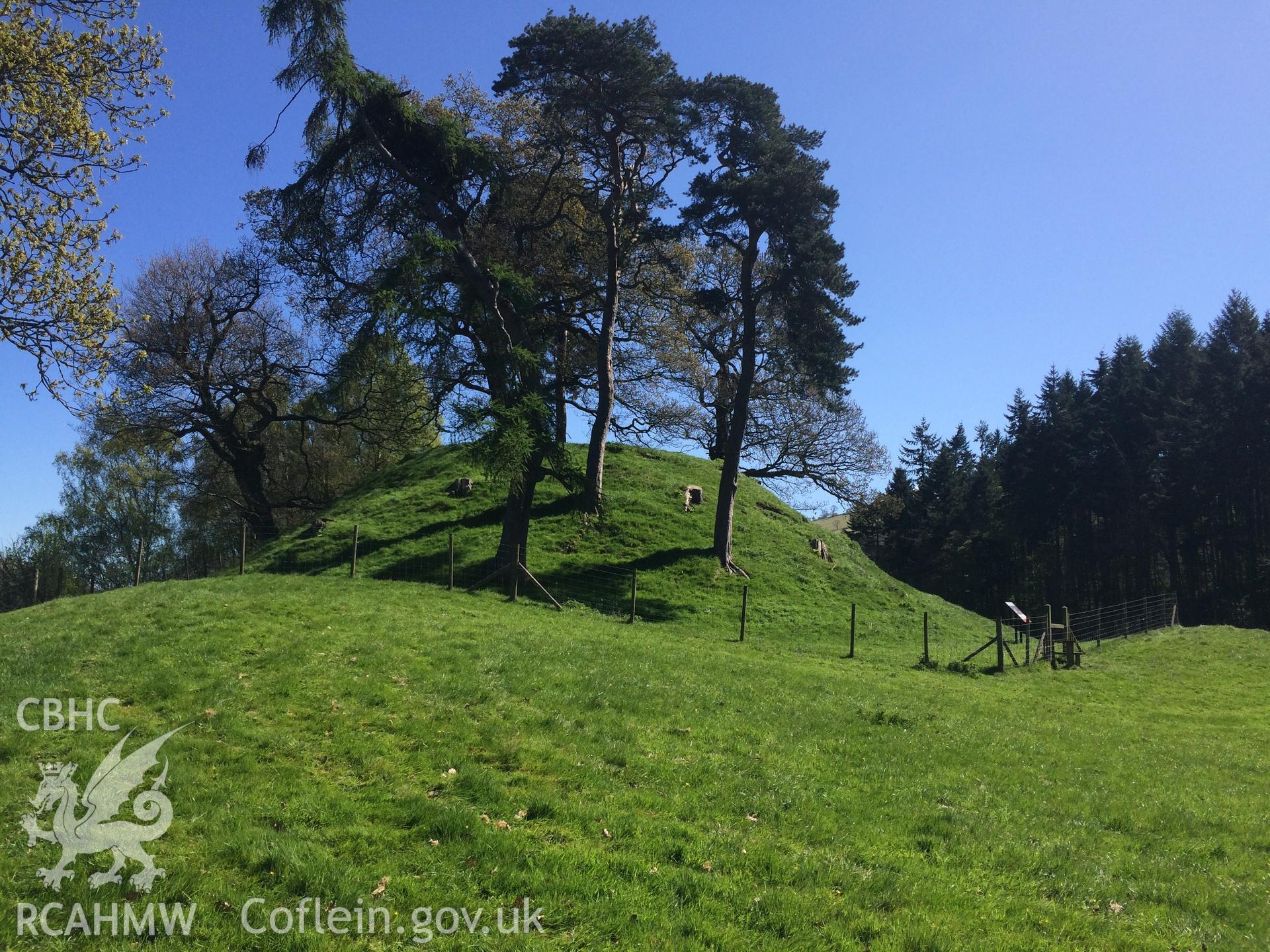 Colour photo showing Owain Glyndwr's Mount, produced by Paul R. Davis,  22nd April 2017.