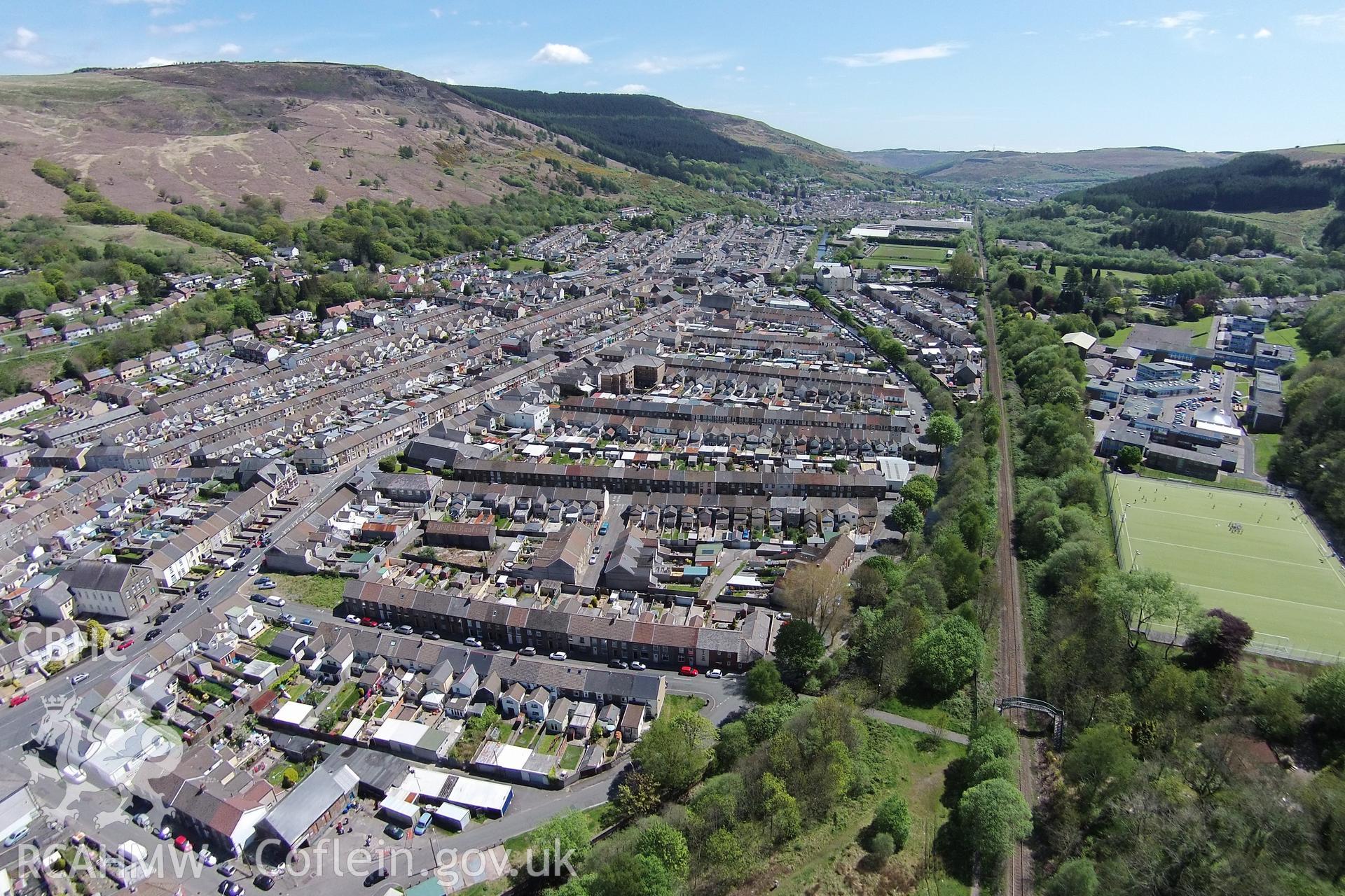 Colour aerial photo showing Treorchy, taken by Paul R. Davis,  13th May 2015