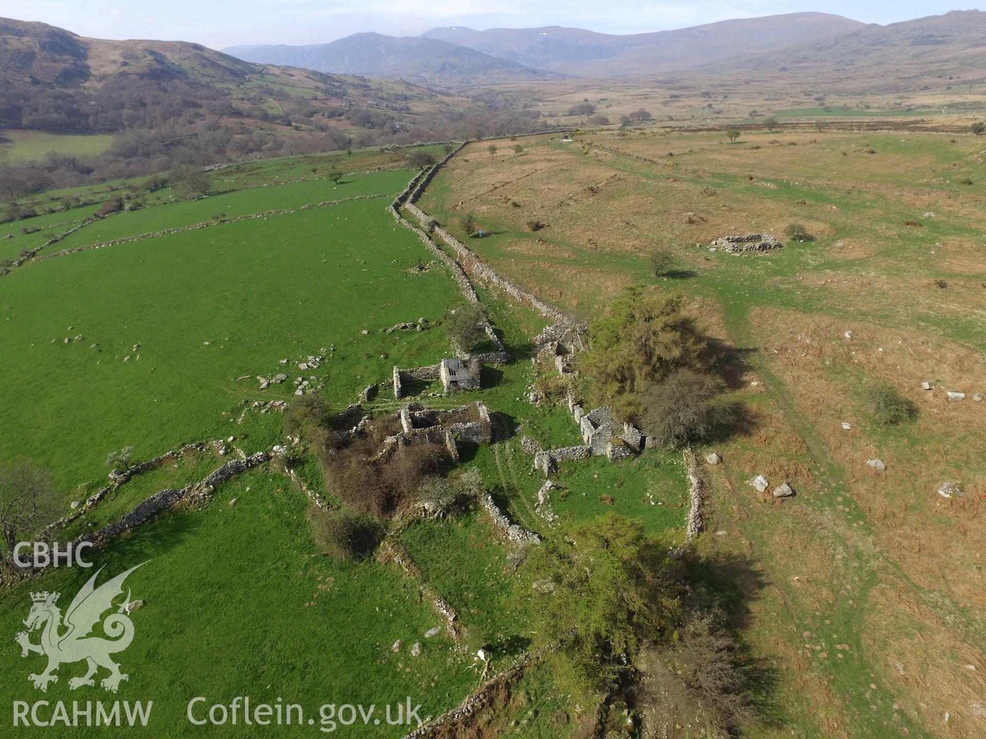 Colour photo showing ruins at Pen y Gaer, produced by Paul R. Davis,  9th April 2017.