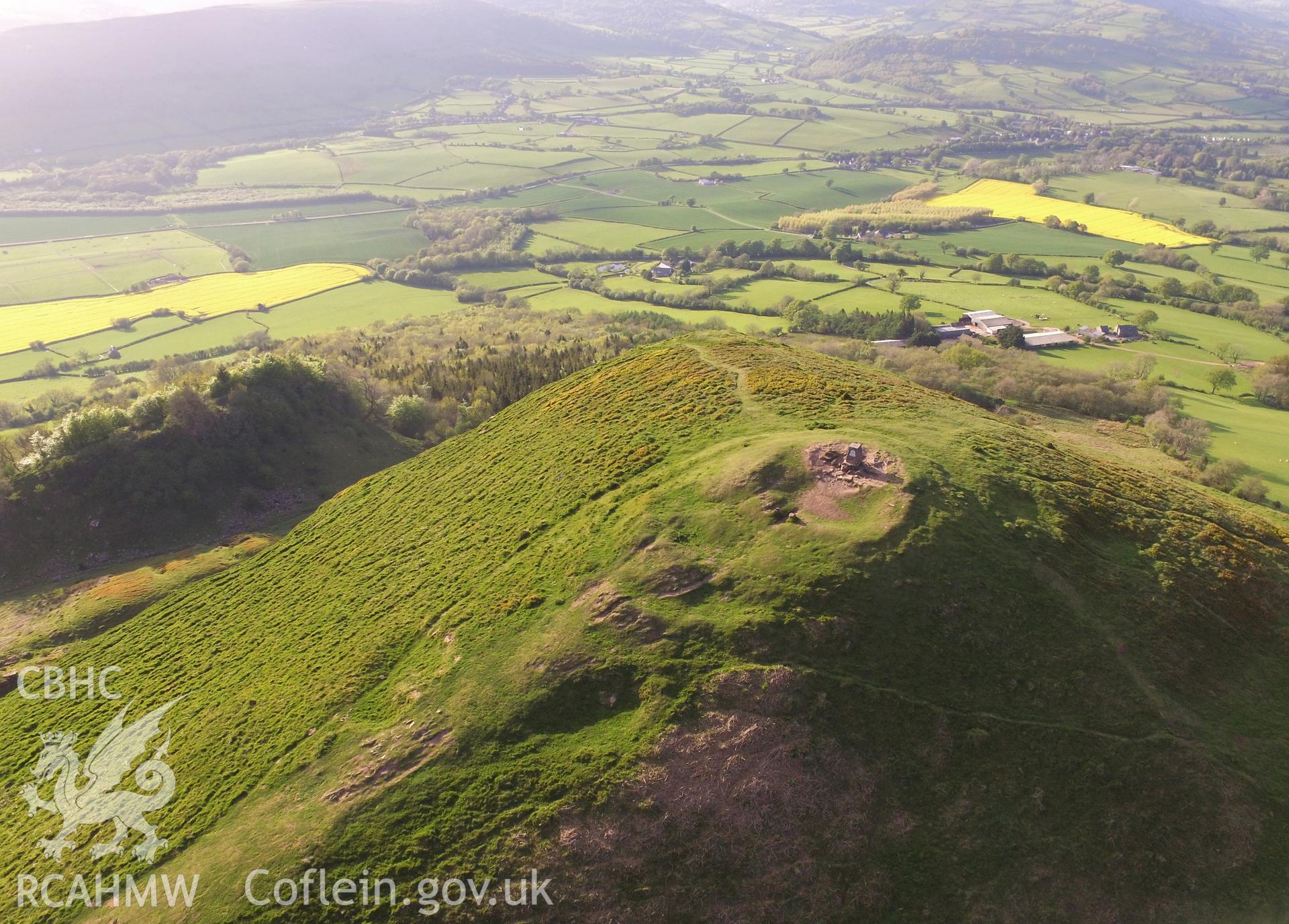 Colour aerial photo showing Skirrid Fawr, taken by Paul R. Davis,  14th May 2016.