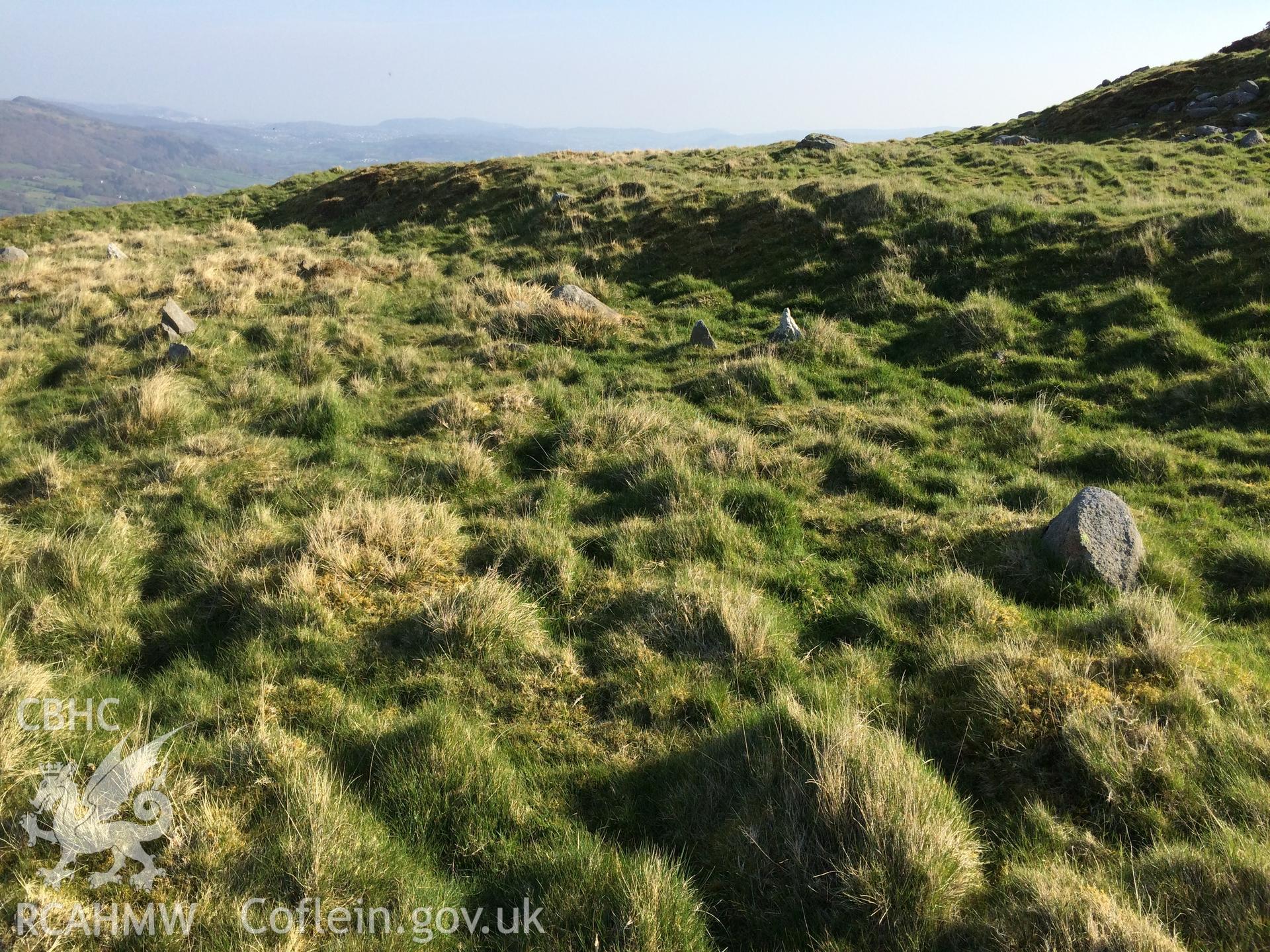 Colour photo showing Pen y Gaer Hillfort chevaux en frise, produced by Paul R. Davis,  12th March 2017.