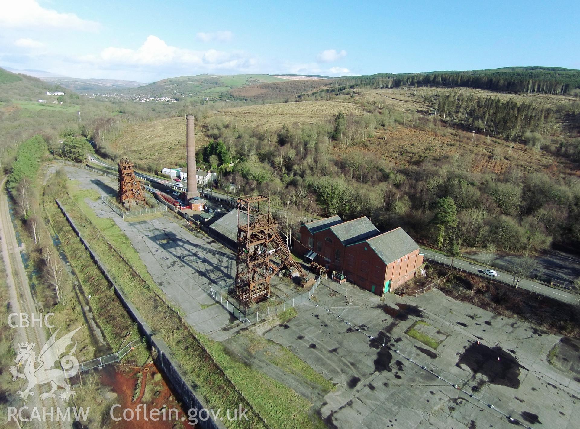 Colour aerial photo showing Cefncoed Colliery, taken by Paul R. Davis, 30th January 2016.