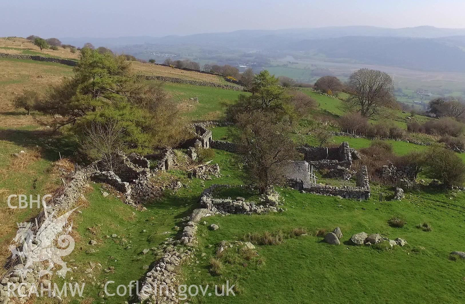 Colour photo showing ruins at Pen y Gaer, produced by Paul R. Davis,  9th April 2017.