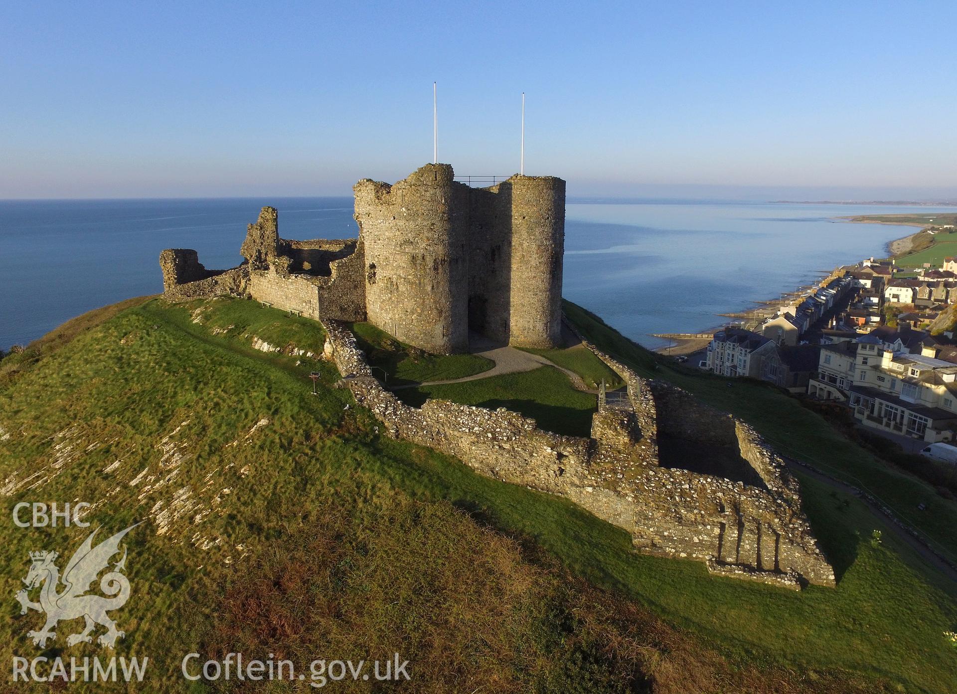 Colour photo showing Criccieth  Castle, produced by  Paul R. Davis, 8th April 2017.