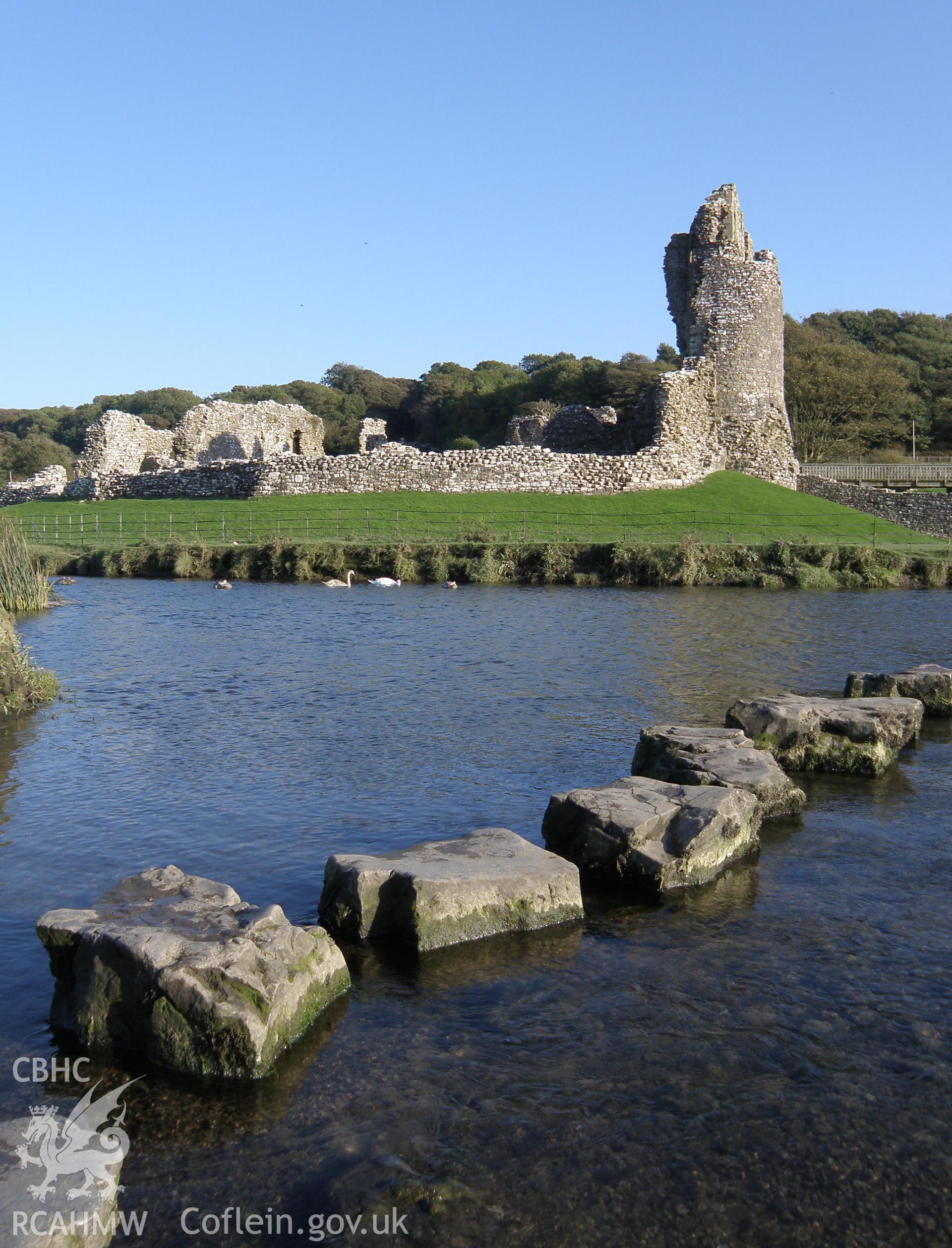 Colour photo showing Ogmore Castle, produced by Paul R. Davis,  September 2009.