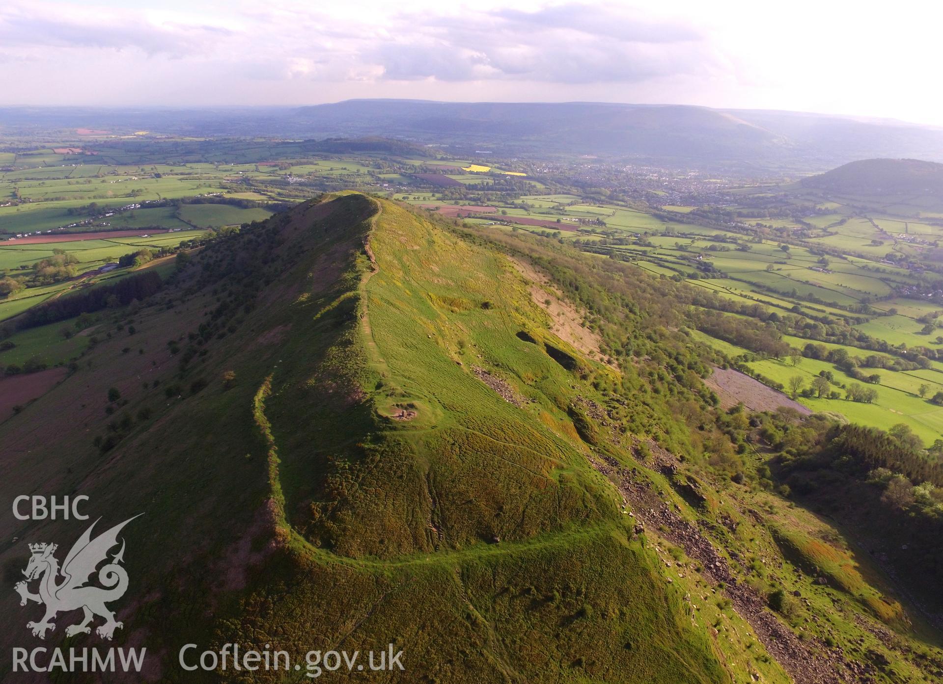 Colour aerial photo showing Skirrid Fawr, taken by Paul R. Davis,  14th May 2016.