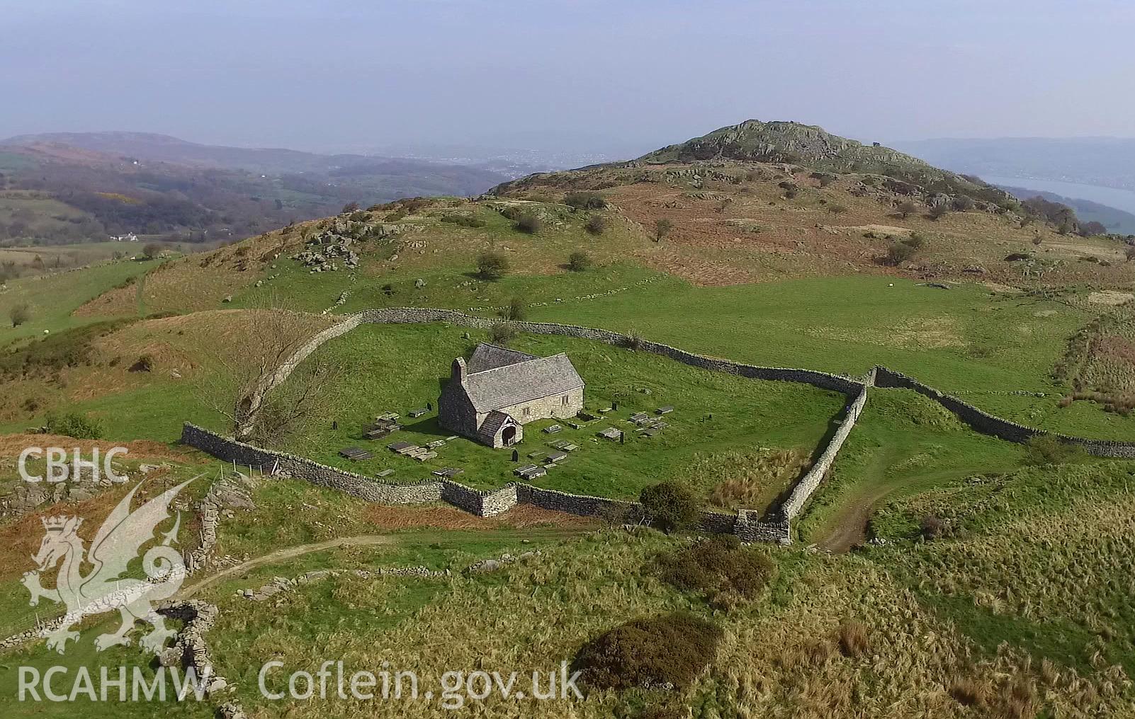 Colour photo showing Llangelynin Church,  produced by Paul R. Davis, May 2017.