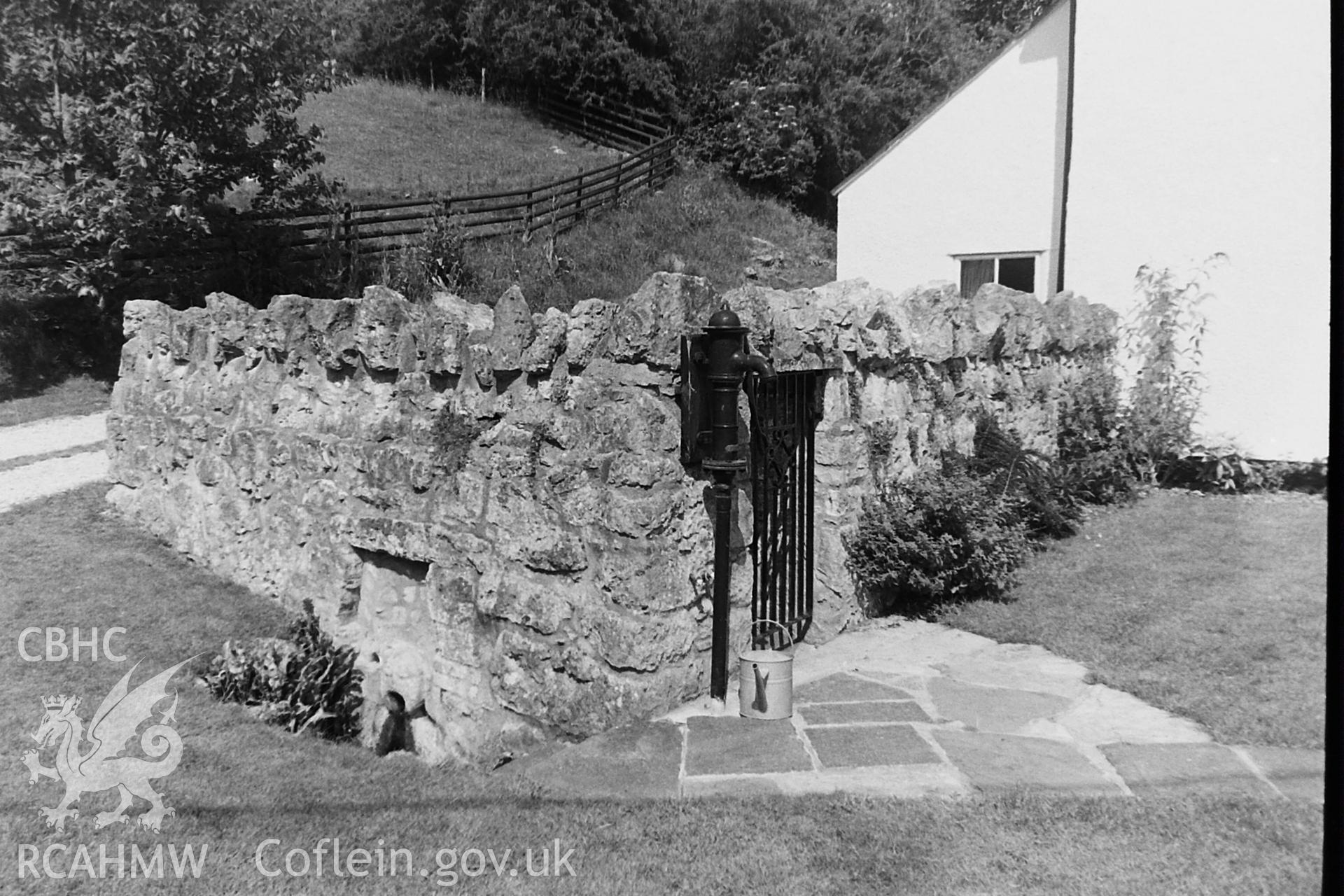 Black and white photo showing Ffynnon Beuno, taken by Paul R. Davis, undated.