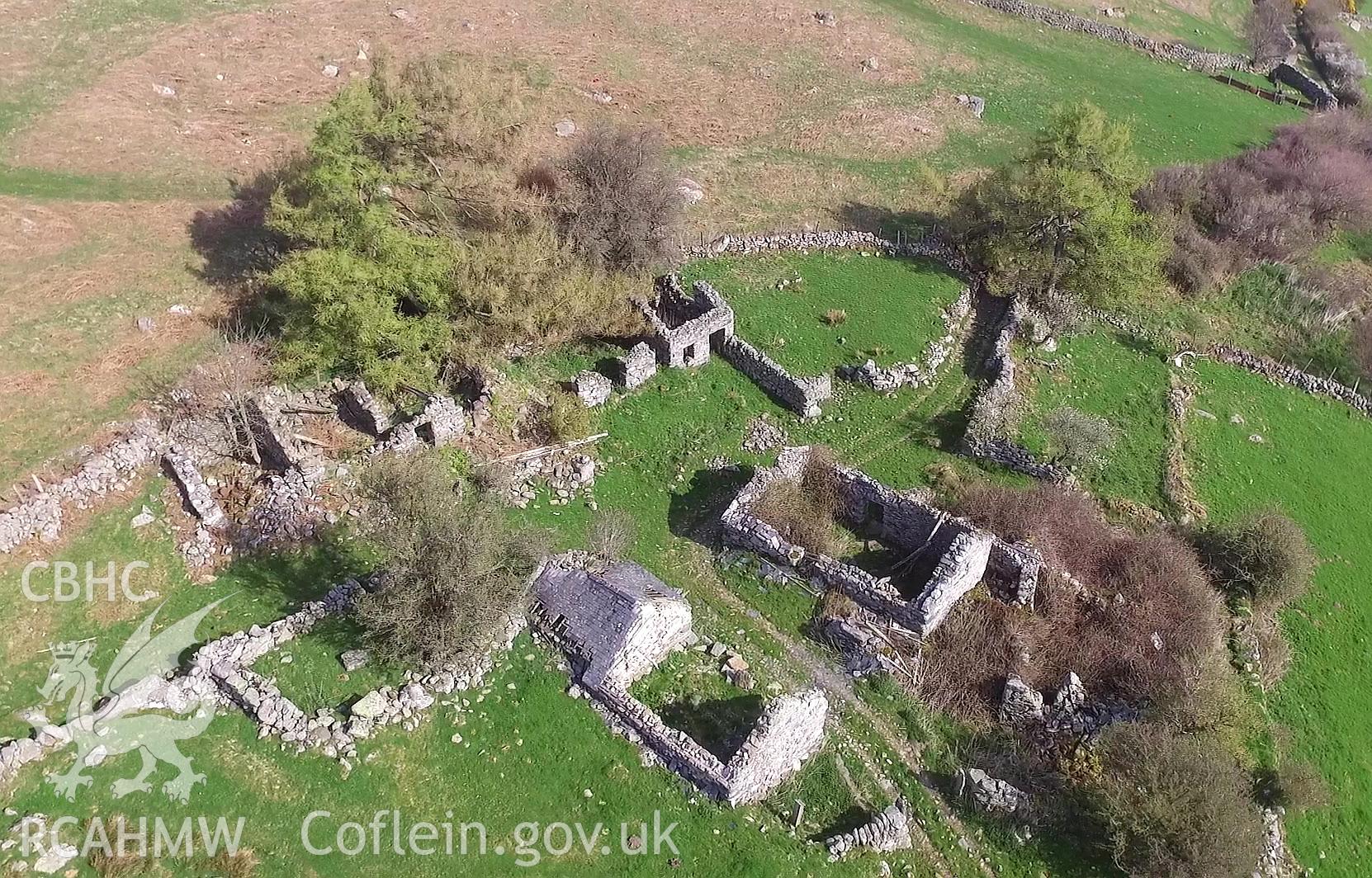 Colour photo showing ruins at Pen y Gaer, produced by Paul R. Davis,  9th April 2017.