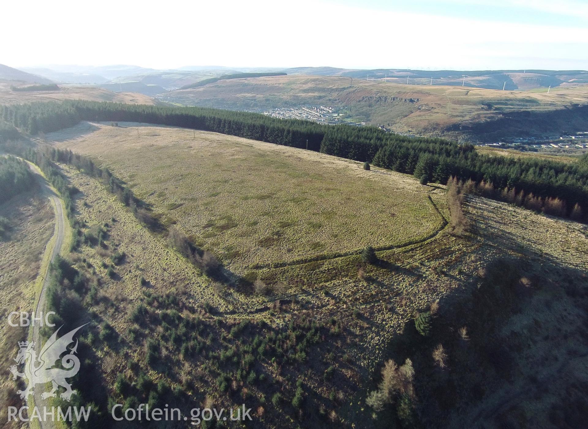 Colour aerial photo showing Twyn y Bridallt, taken by Paul R. Davis,  24th February 2016.