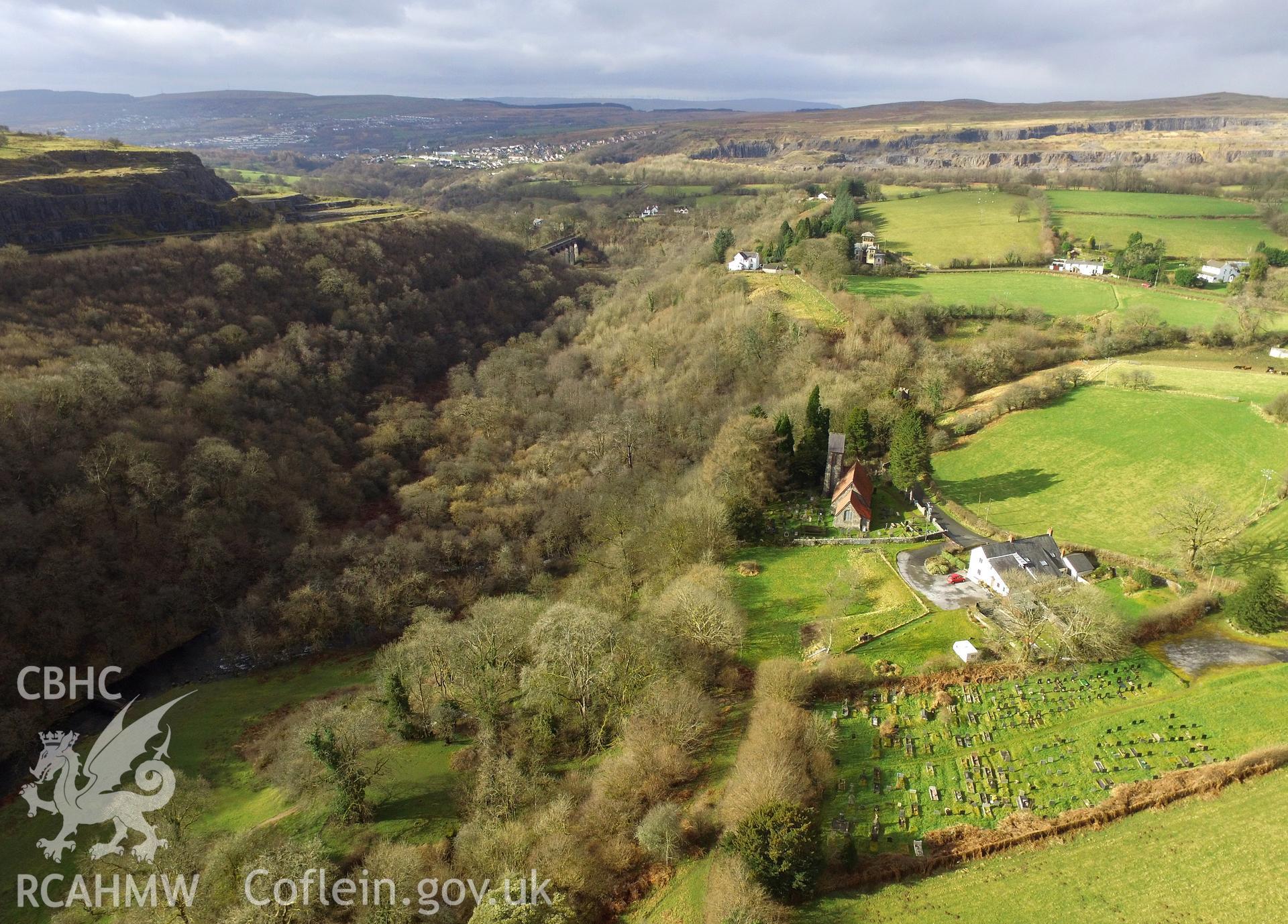 Colour photo showing St Gwynno's Church, Vaynor, produced by  Paul R. Davis,  4th March 2017.