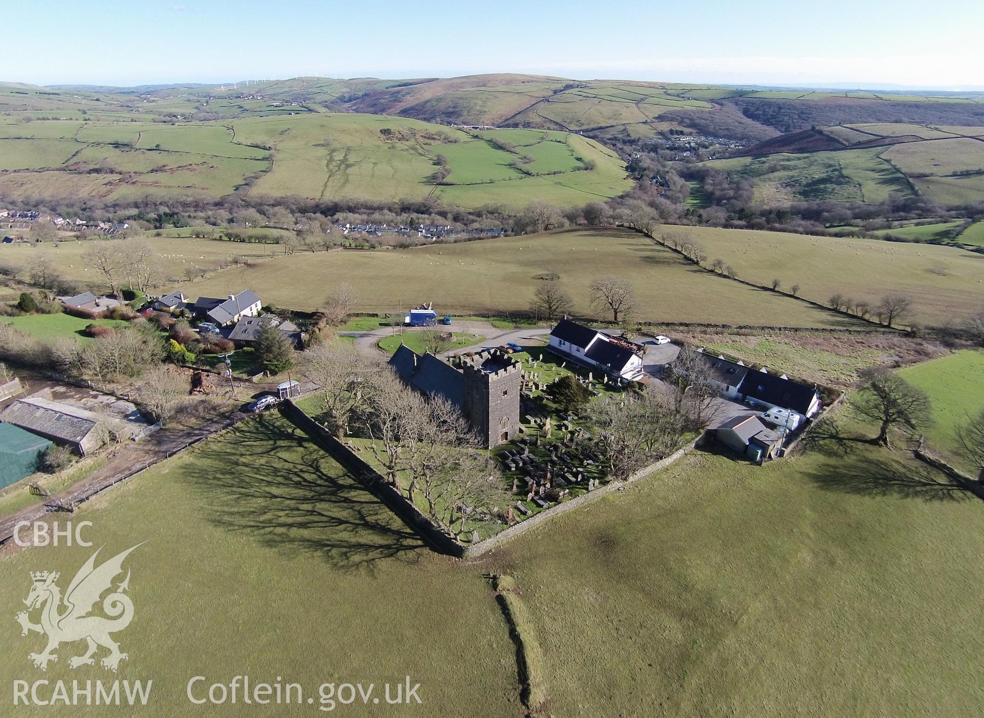 Colour aerial photo showing Llangeinor, taken by Paul R. Davis,  24th February 2016.