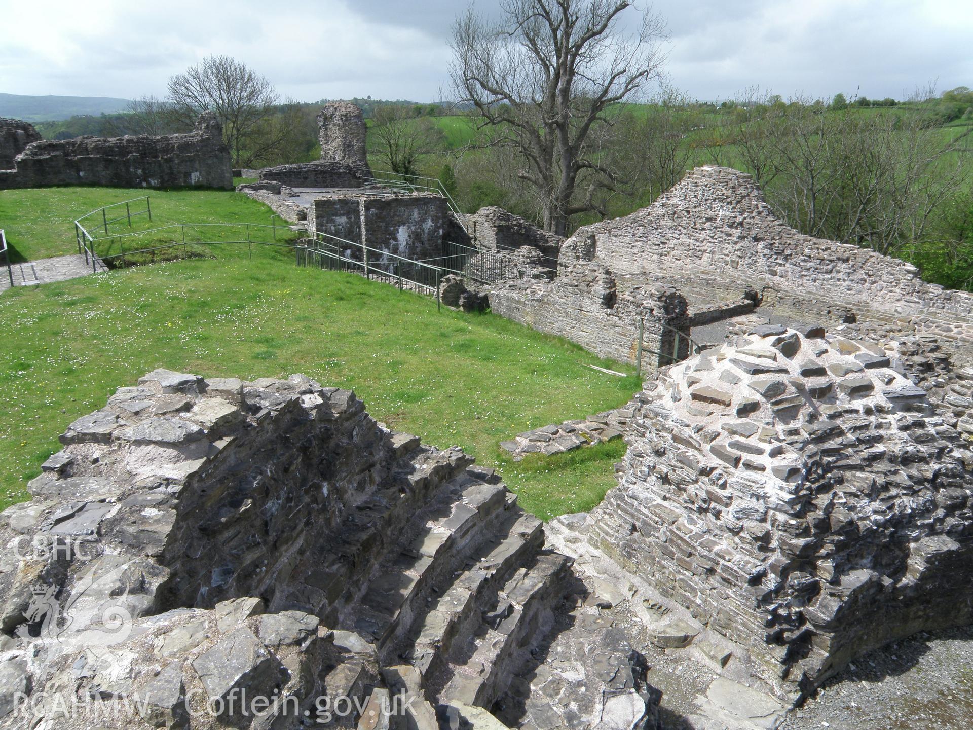 Colour photo of Dolforwyn Castle, taken by Paul R. Davis, 10th May 2014.