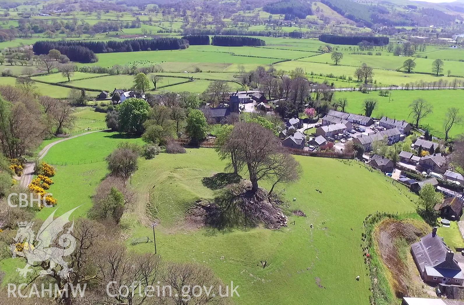 Colour photo showing Llanfor Earthworks, produced by Paul R. Davis,  May 2017.