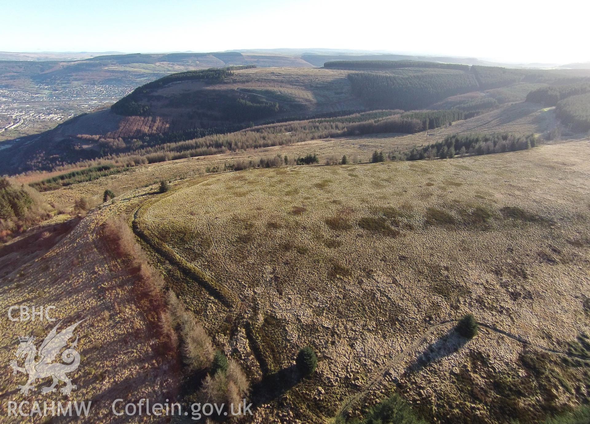 Colour aerial photo showing Twyn y Bridallt, taken by Paul R. Davis,  24th February 2016.