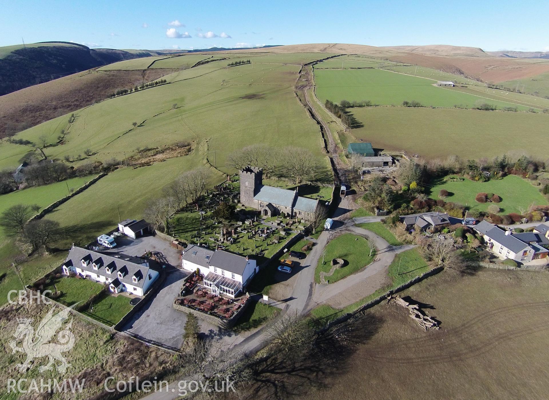 Colour aerial photo showing Llangeinor, taken by Paul R. Davis,  24th February 2016.