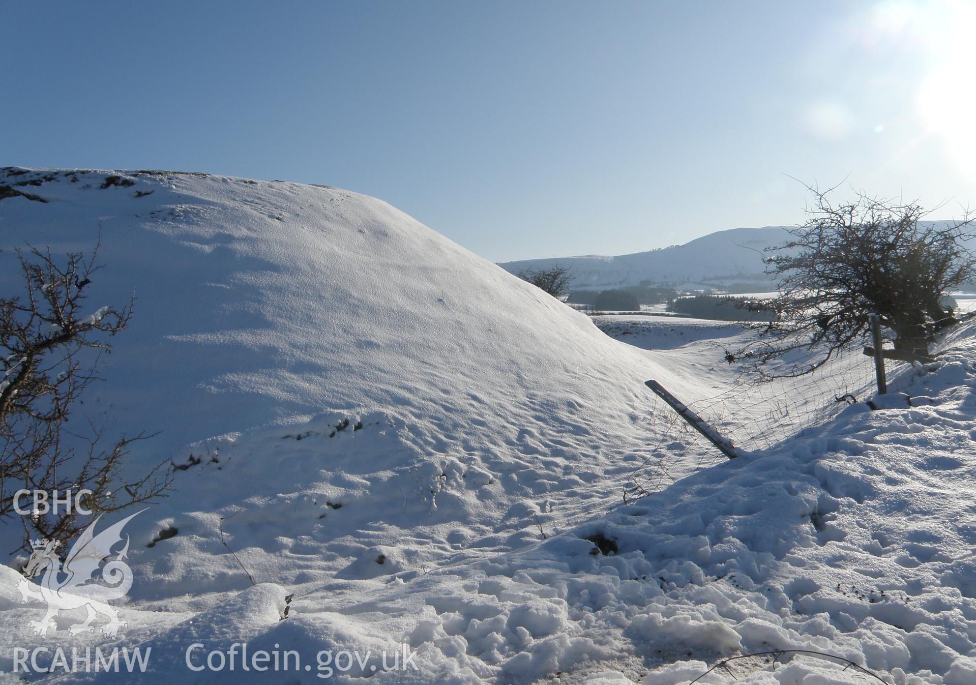 Colour photo of Cwm Camlais Motte, taken by Paul R. Davis, 1st January 2010.