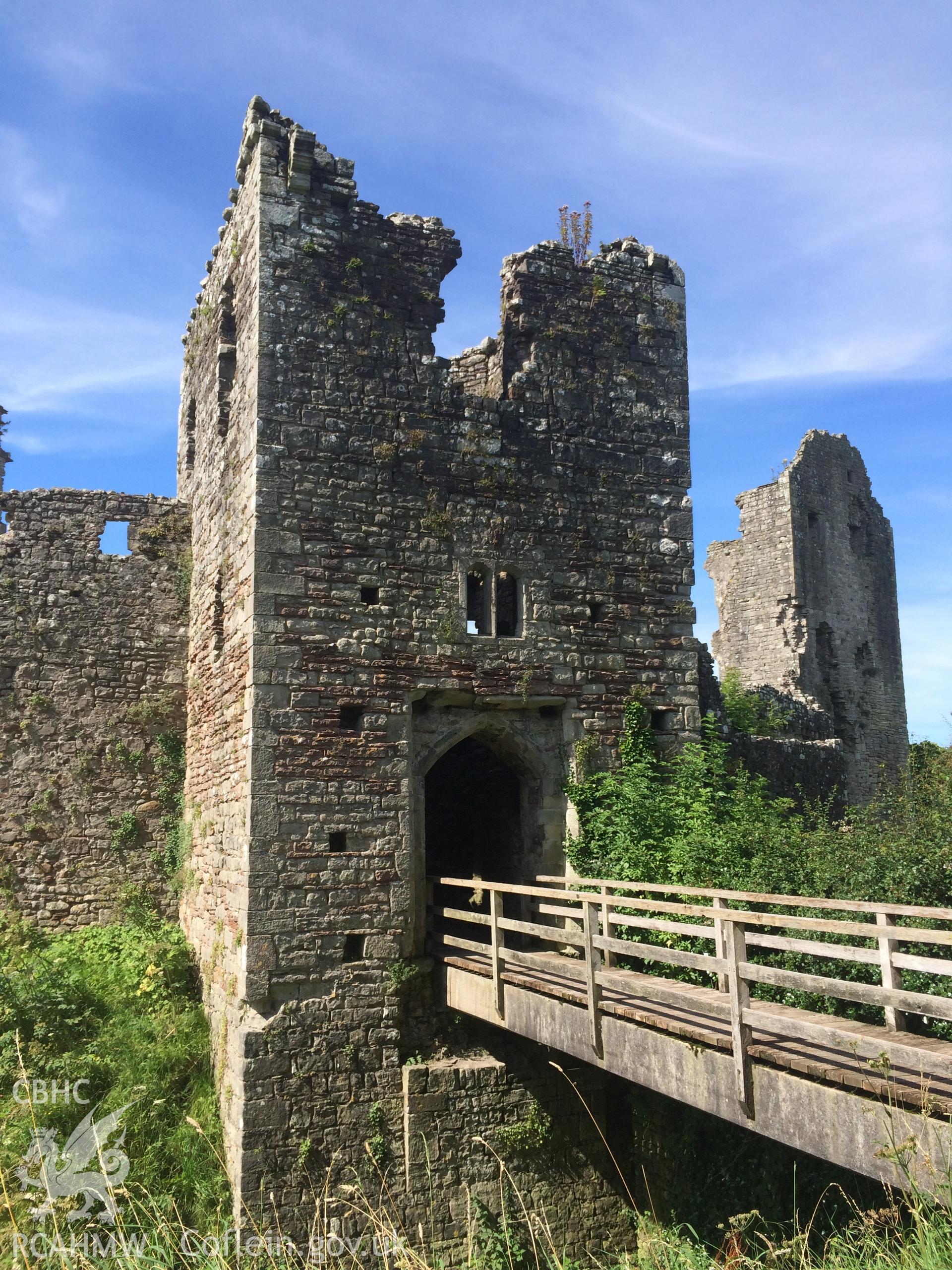 Colour photo showing Coity  Castle, produced by  Paul R. Davis, 13th August 2016.