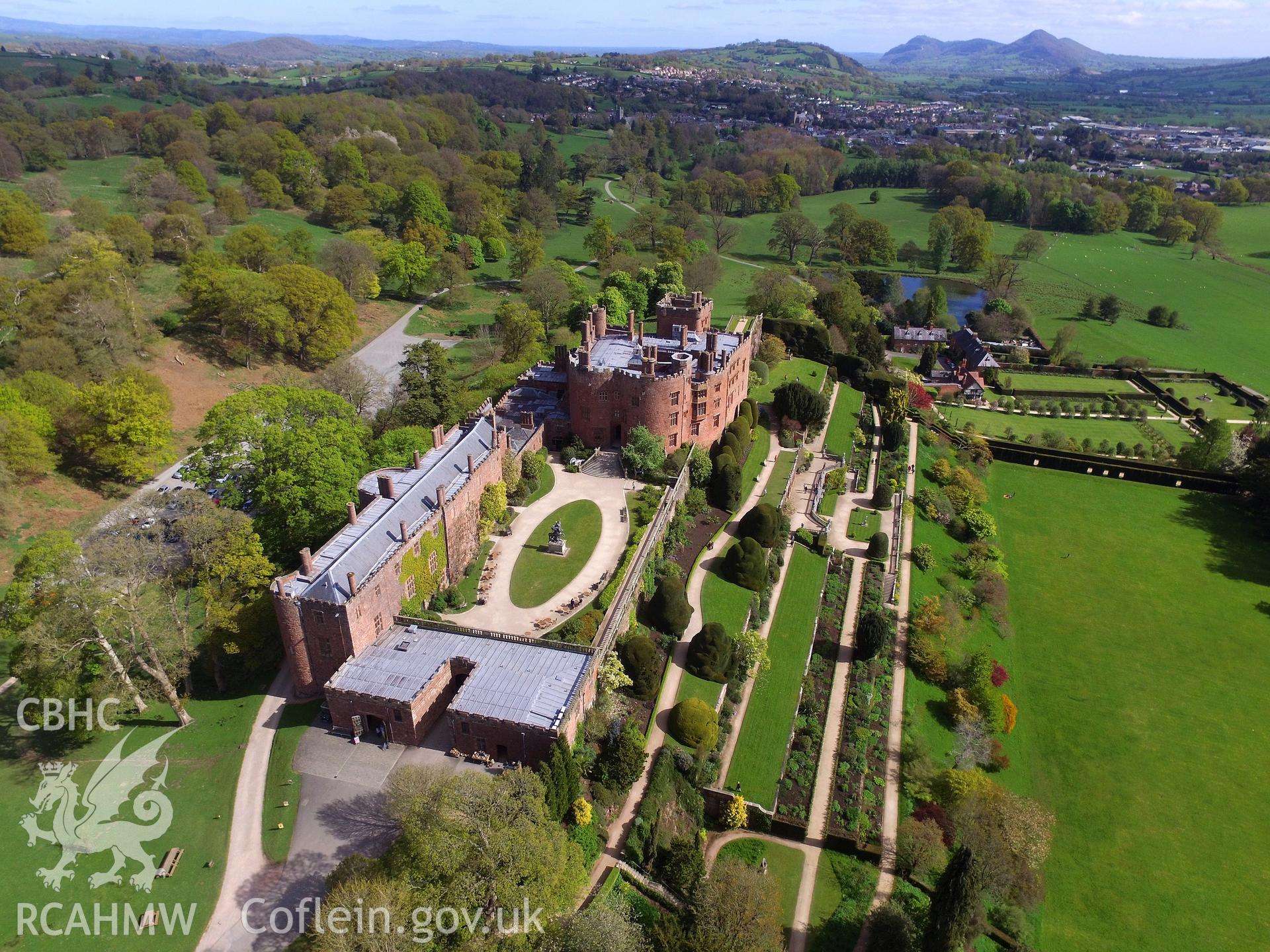 Colour photo showing Powys Castle, produced by Paul R. Davis,  22nd April 2017.