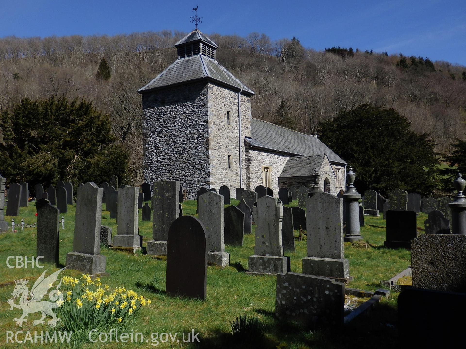 Colour photo of Pennant Melangell Church, taken by Paul R. Davis, 6th April 2015.