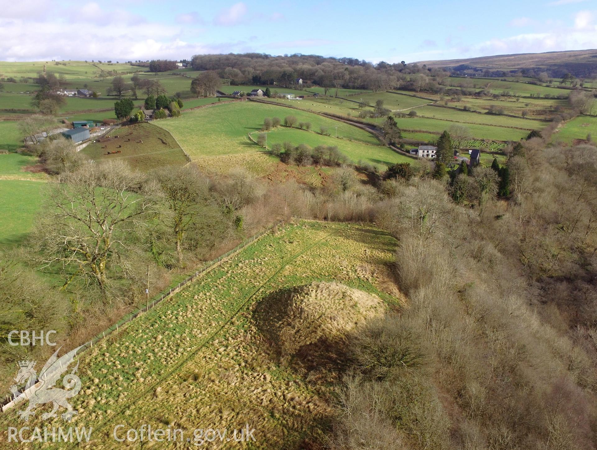 Colour photo showing mound at Cae Burdydd, produced by  Paul R. Davis,  4th February 2017.