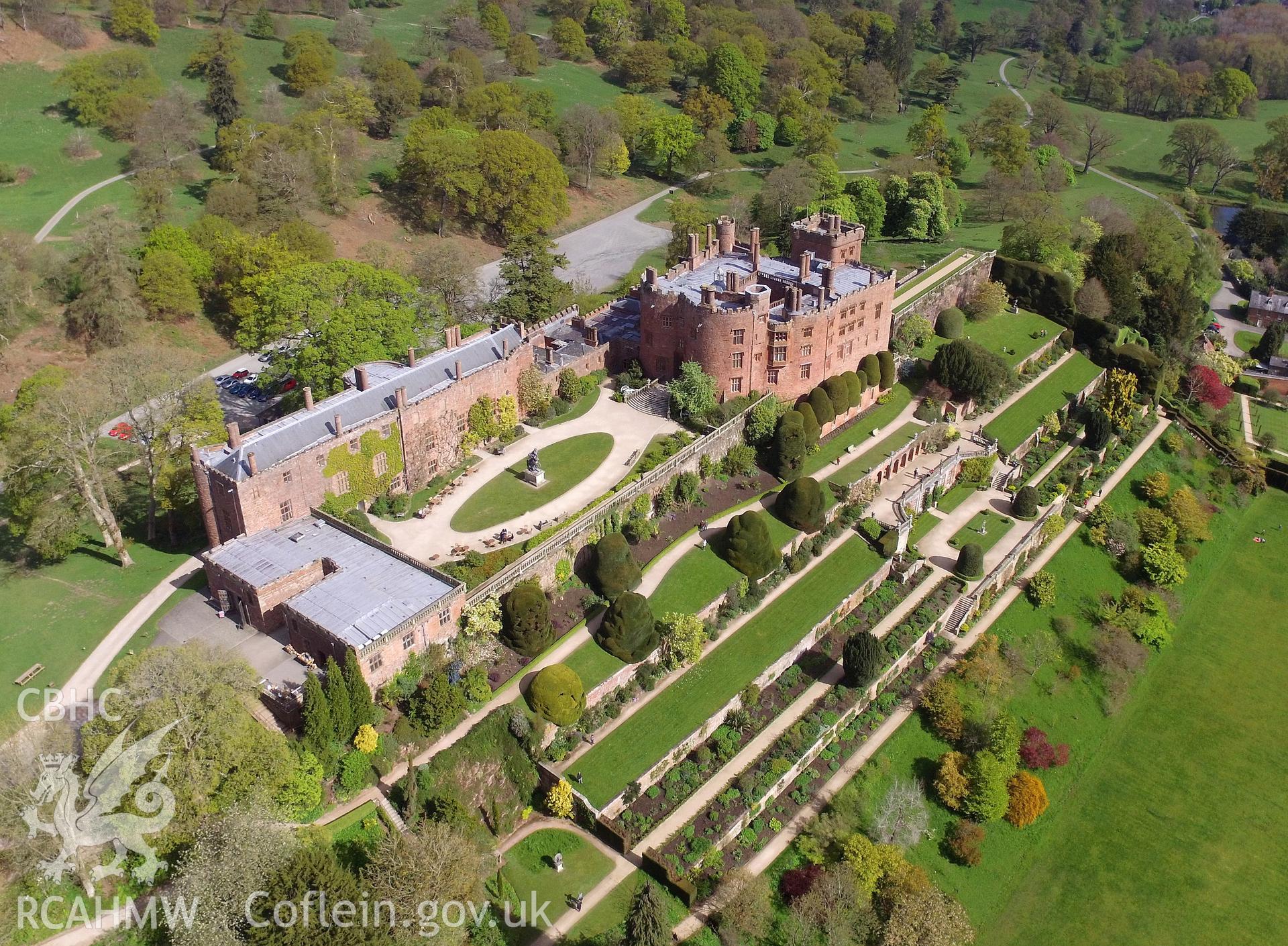 Colour photo showing Powys Castle, produced by Paul R. Davis,  22nd April 2017.