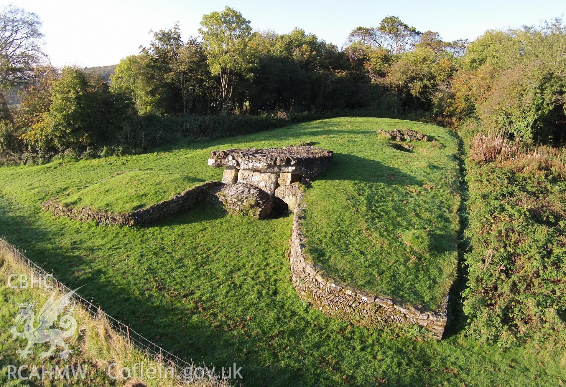 Colour aerial photo showing Tinkinswood, taken by Paul R. Davis,  15th October 2015.