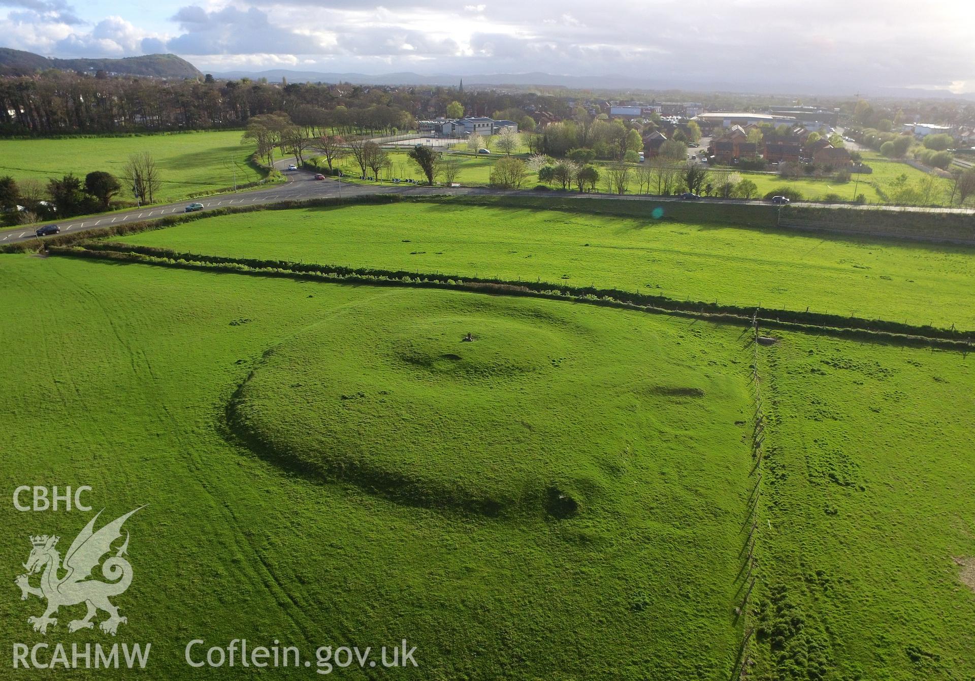 Colour photo showing Prestatyn Castle, produced by Paul R. Davis,  10th April 2017.