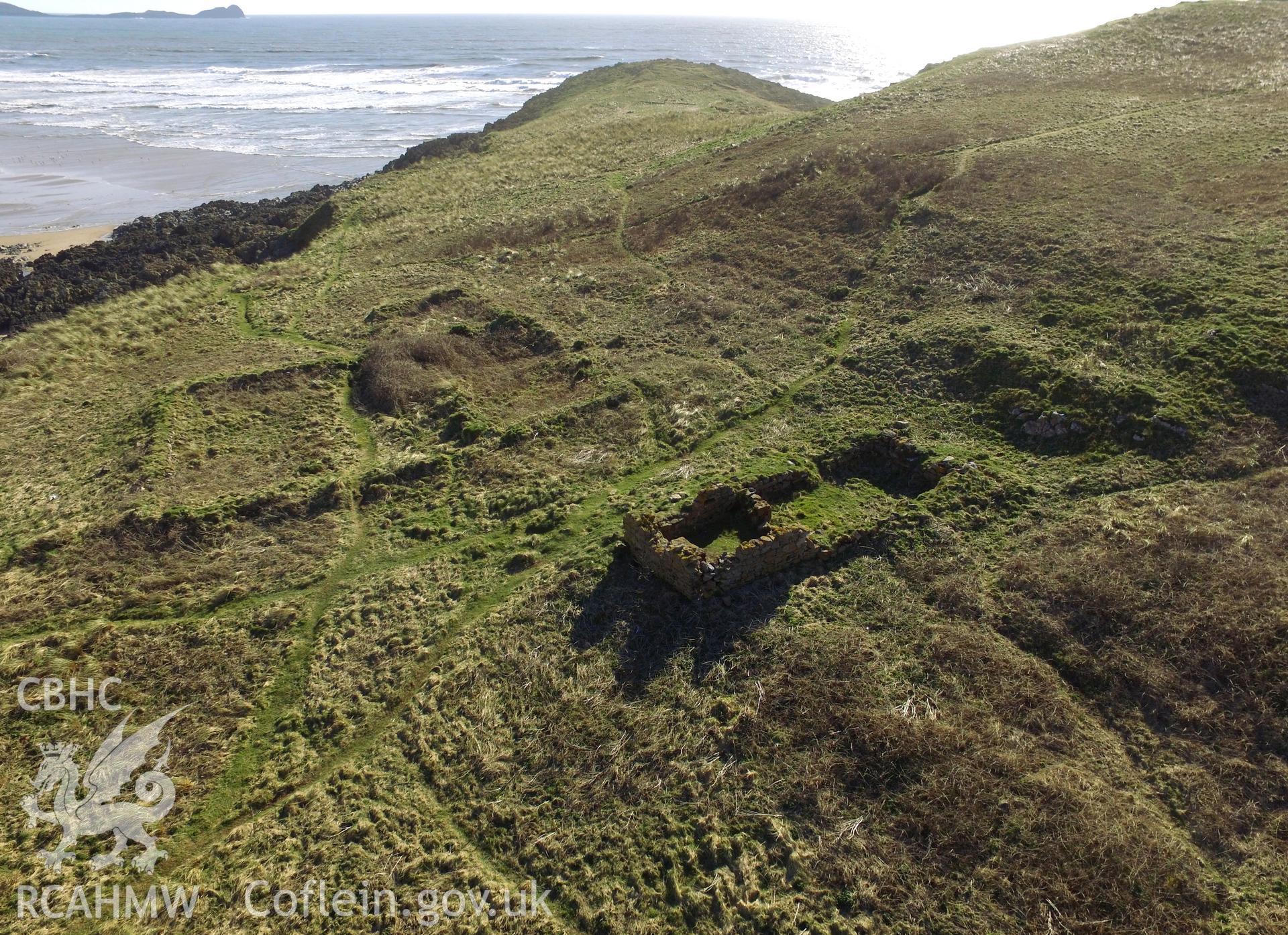 Colour aerial photo showing Burry Holms, taken by Paul R. Davis, 30th March 2016.