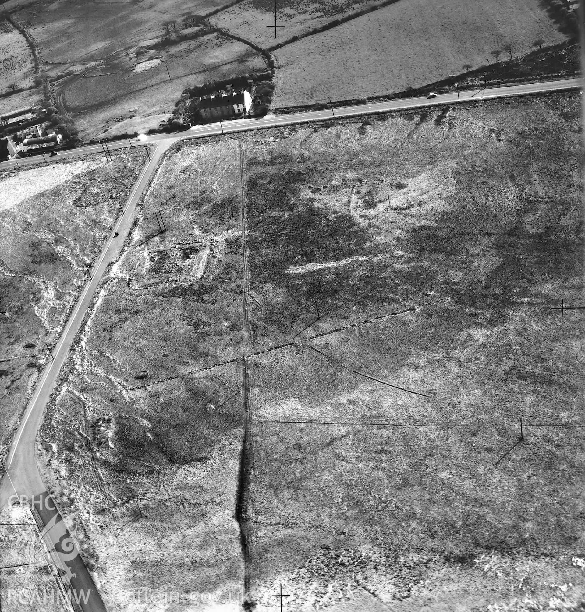 Figure 105: Digital image showing aerial view of Mynydd Carn-goch I and II, from the north-east, 1959.