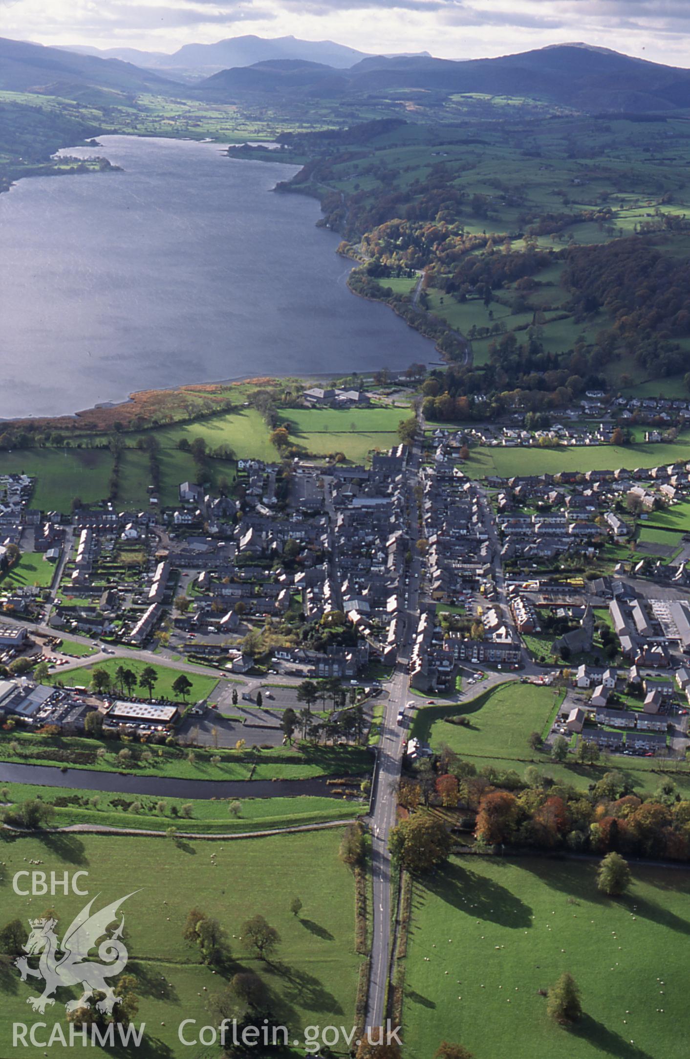 Slide of RCAHMW colour oblique aerial photograph of Bala Medieval Town, taken by T.G. Driver, 13/11/2001.