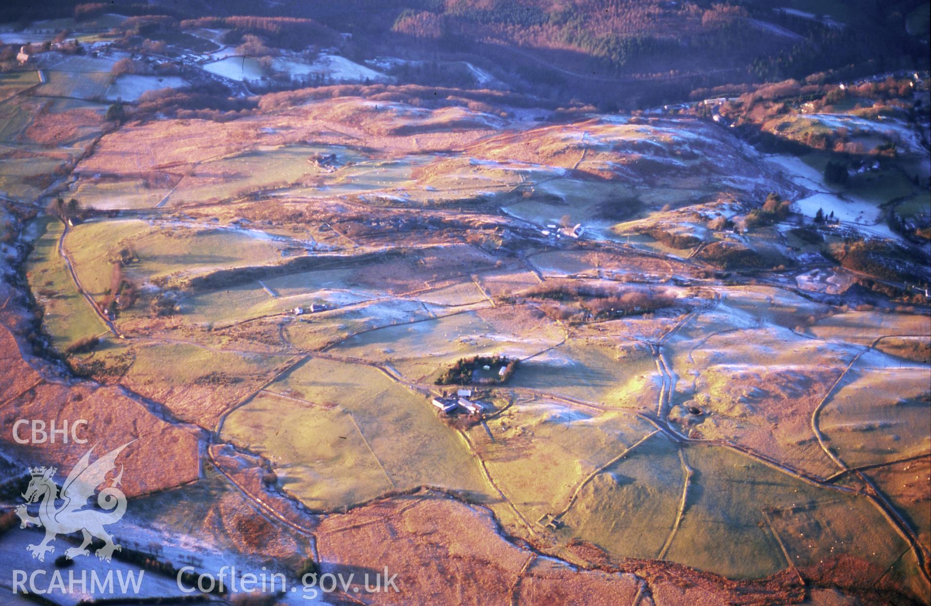 RCAHMW colour slide oblique aerial photograph of Penygist Lead Mine, Pontrhydygroes, Ysbyty Ystwyth, taken on 11/01/1999 by Toby Driver