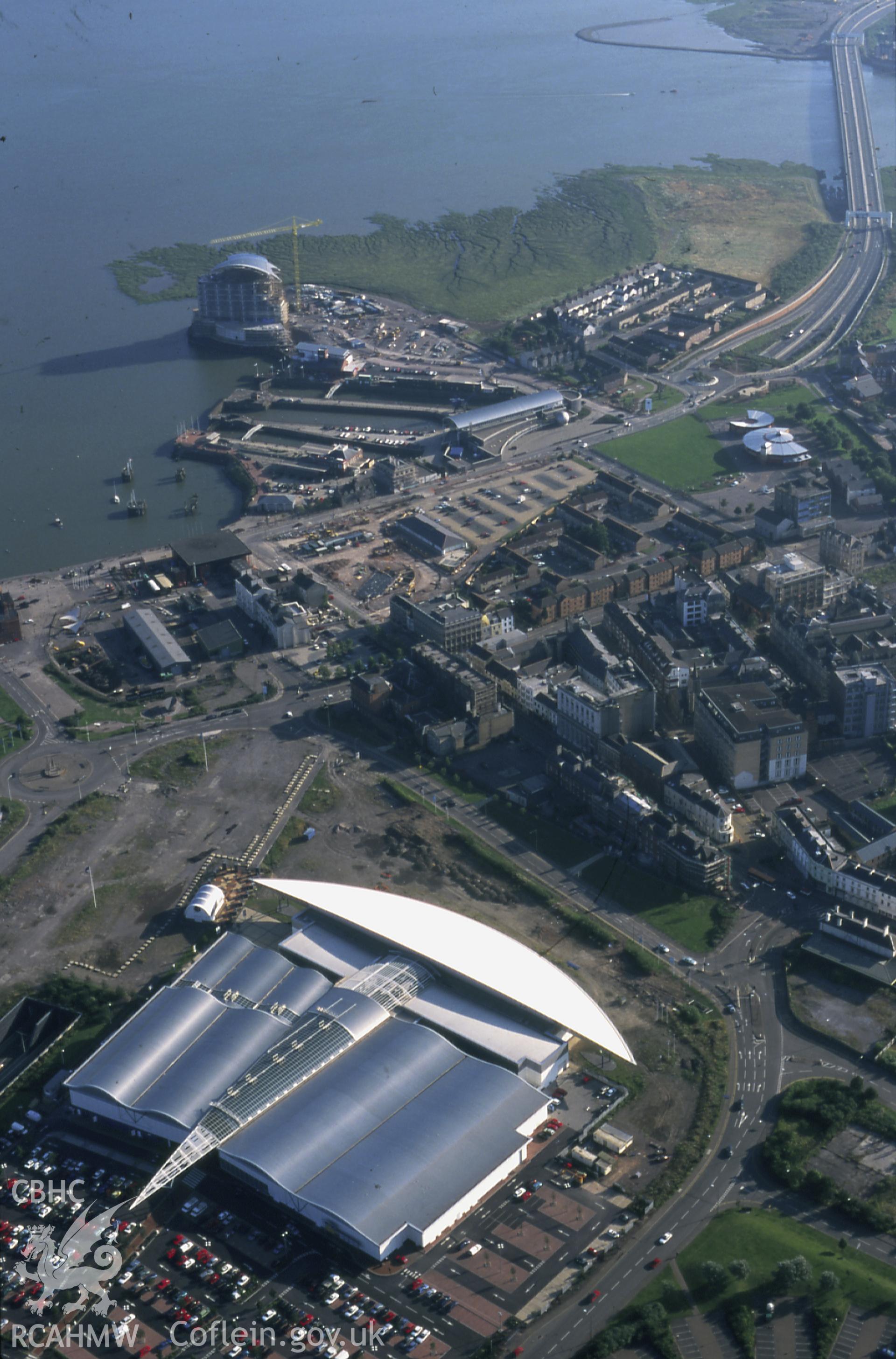 RCAHMW colour slide oblique aerial photograph of Cardiff Bay, taken on 05/08/1998 by Toby Driver