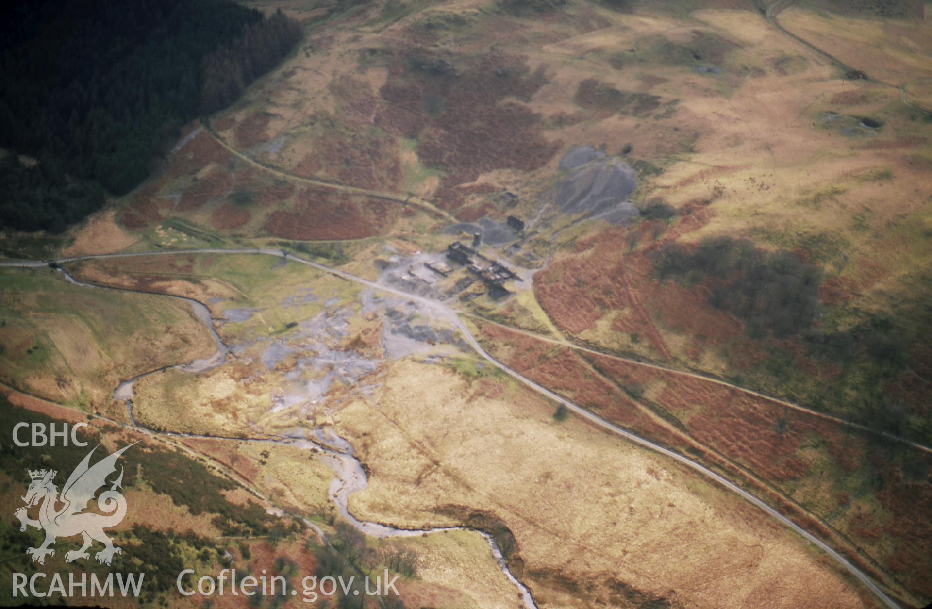 RCAHMW colour slide oblique aerial photograph of Bwlchglas Mine, Ceulanamaesmawr, taken on 19/03/1999 by Toby Driver