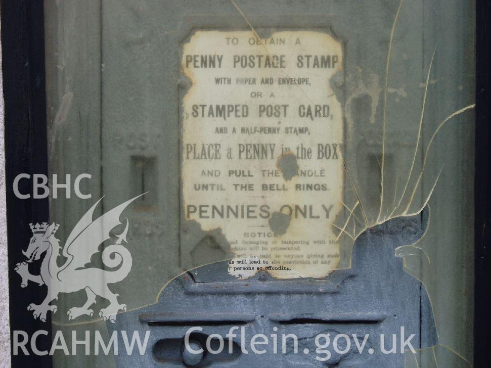 Colour digital photograph showing the Stamp Machine at  the Market Hall, Pembroke Dock taken by Phil Kingdom, 2009.