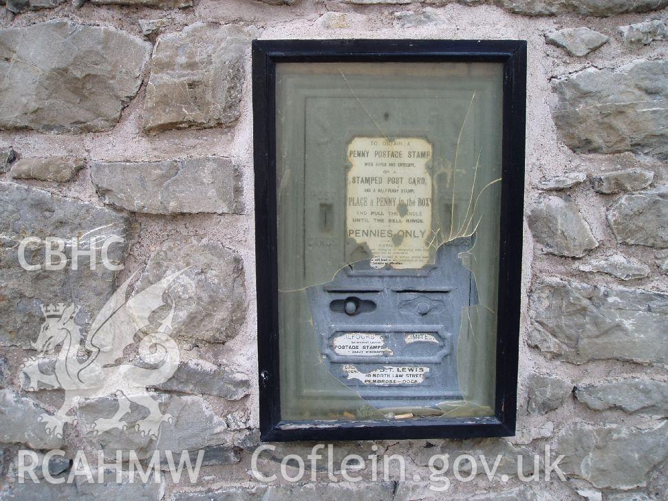 Colour digital photograph showing the Stamp Machine at  the Market Hall, Pembroke Dock taken by Phil Kingdom, 2009.