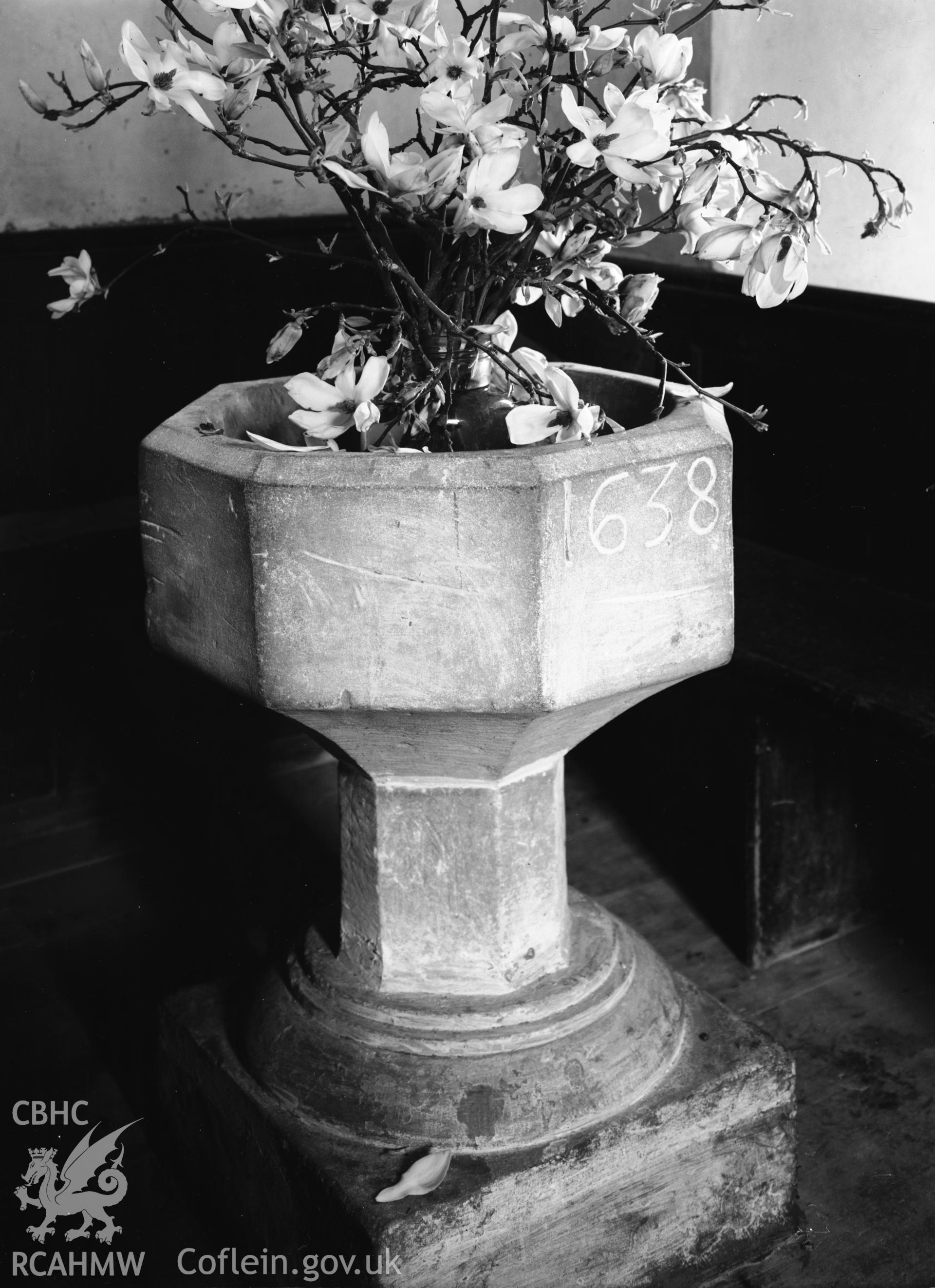 Interior view showing the 1638 font.