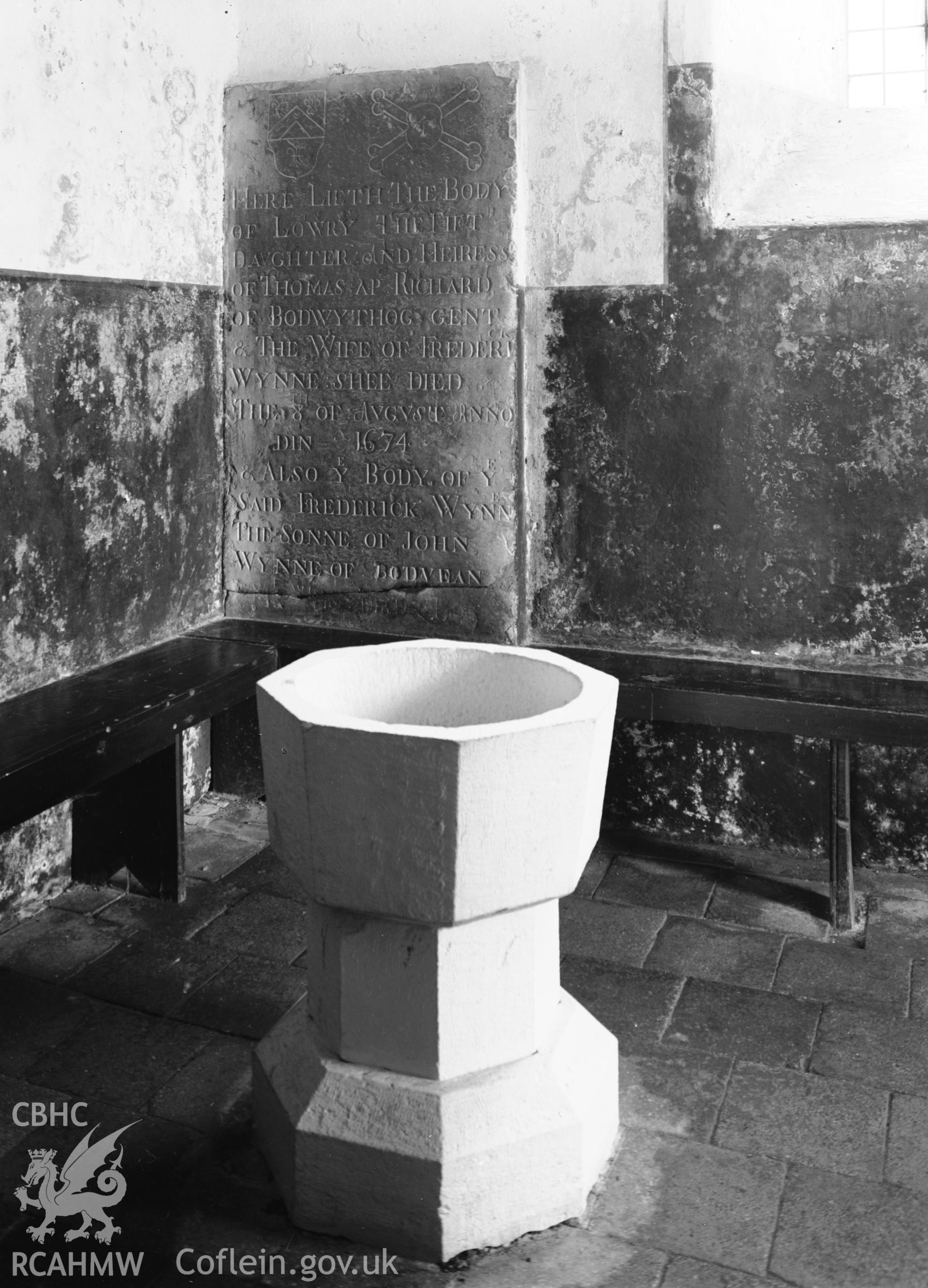 Interior view showing the font and the Wynne memorial.