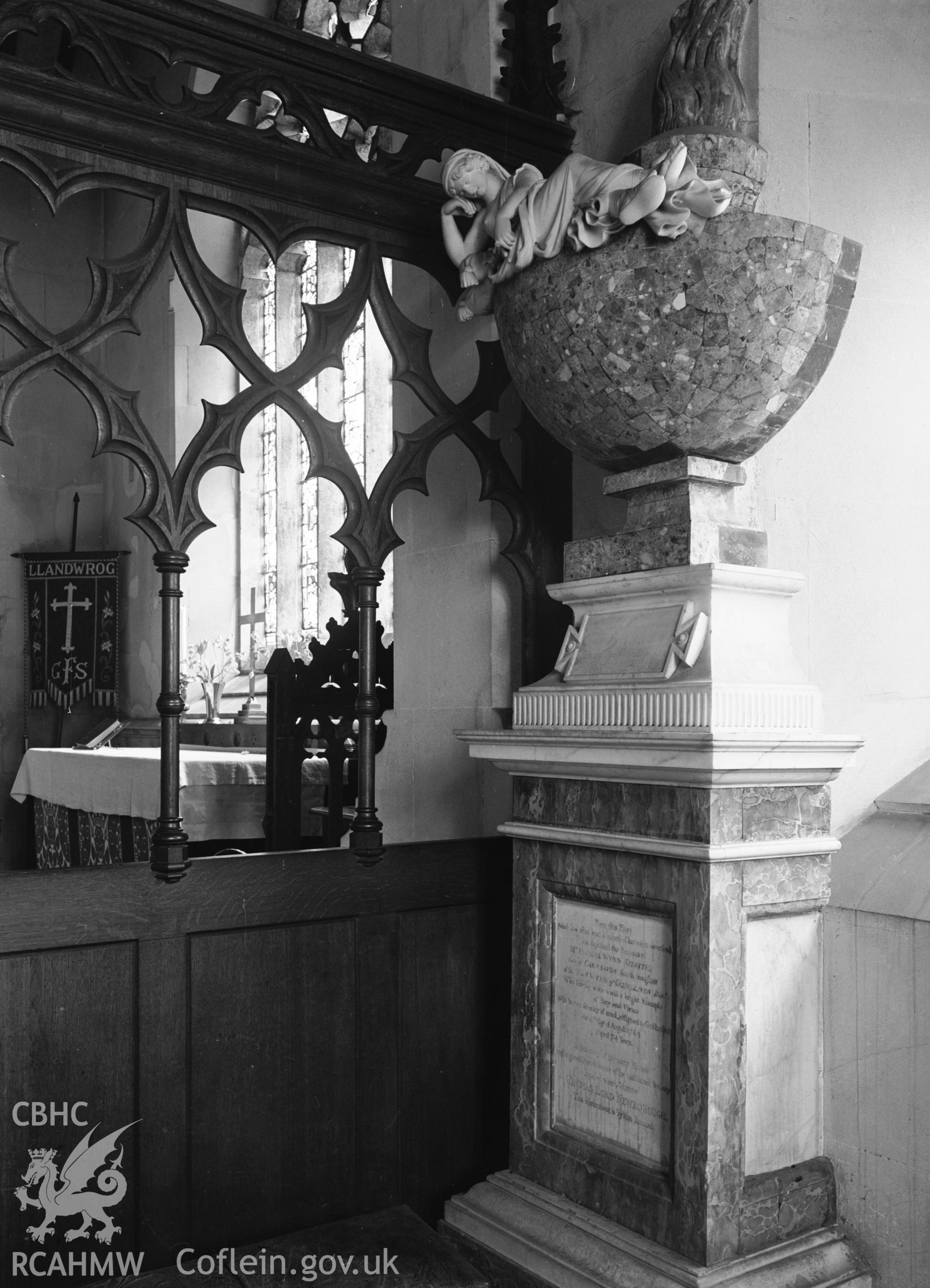 Interior view showing memorials in south chapel.