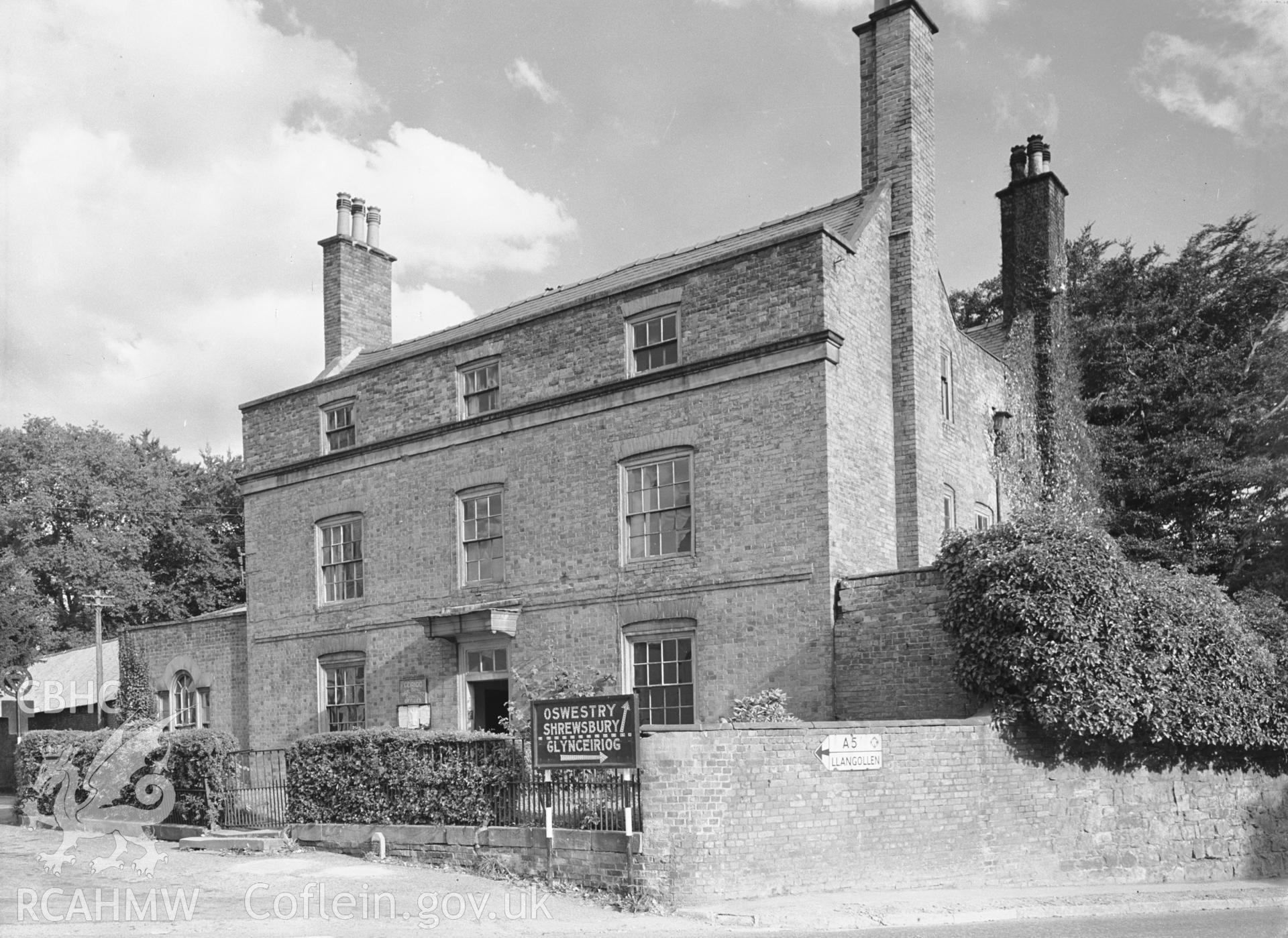 A single black and white photograph showing The Mount, Chirk.  Negative held.