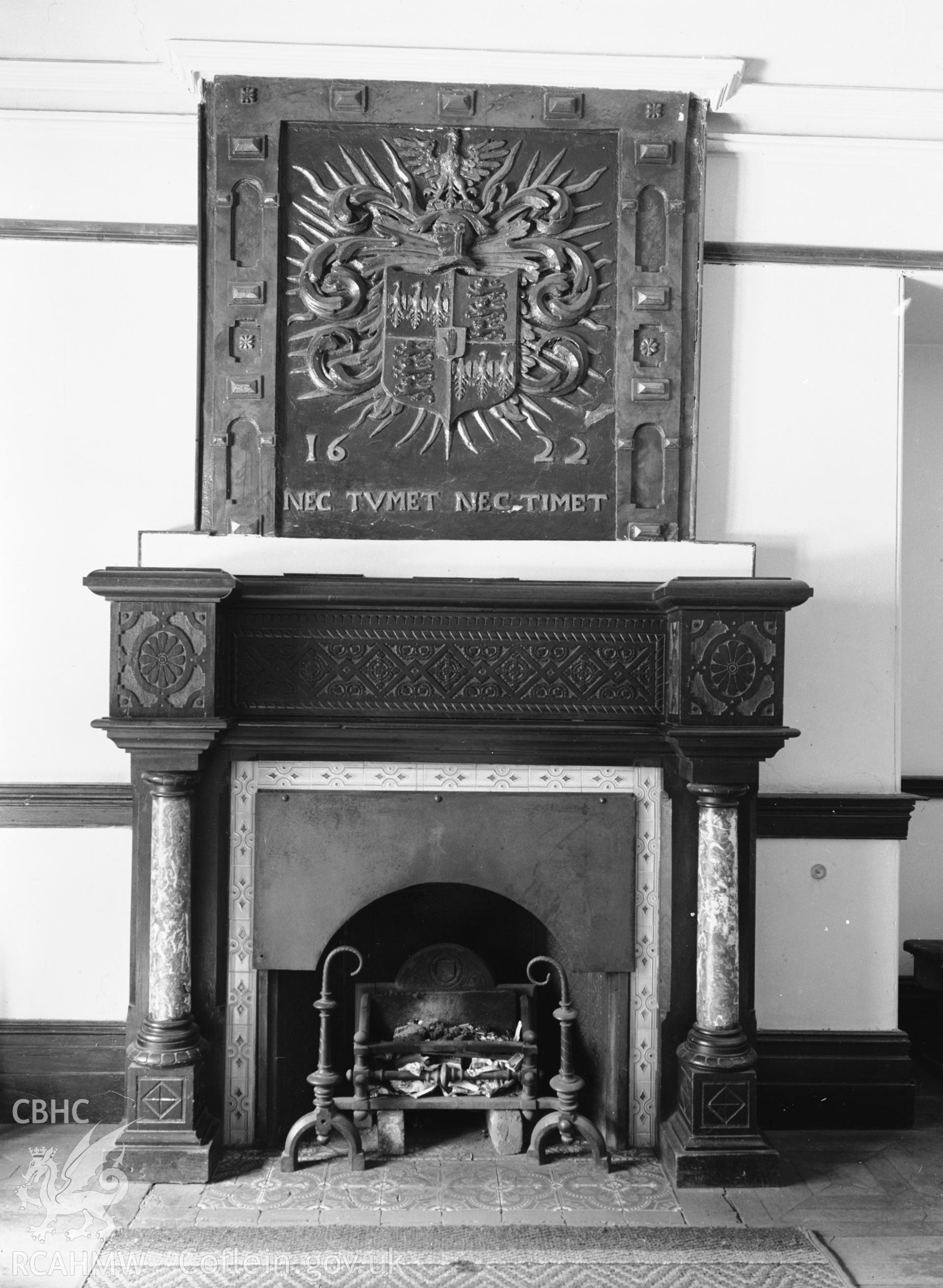 Interior view showing fireplace in south-east room.