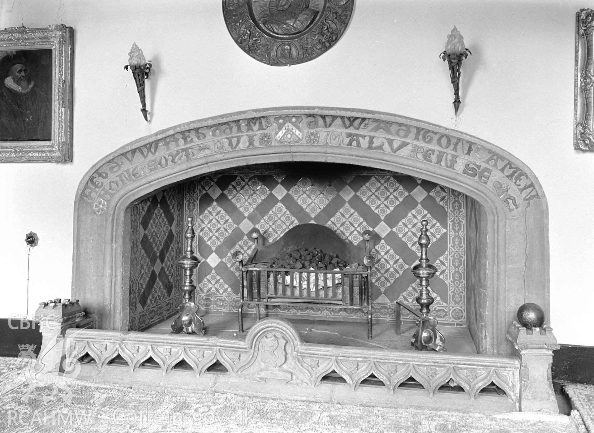 The fireplace in the Great Hall.