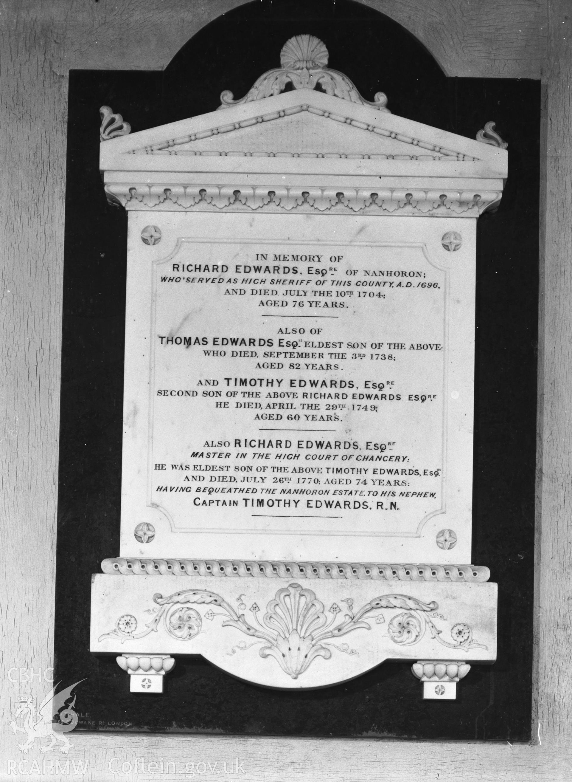 Interior view showing memorial to R. Edwards.