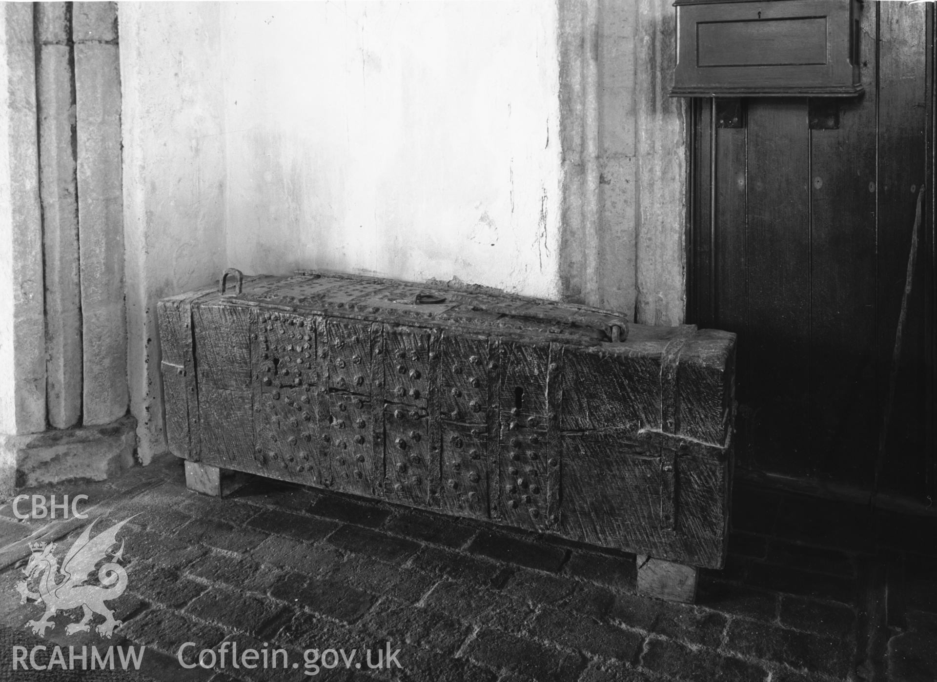 Interior view showing iron bound chest.