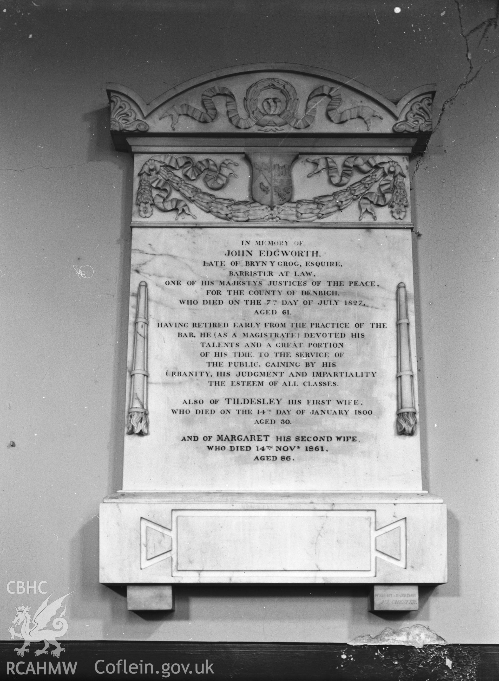 Interior: John Edgworth 1827 memorial