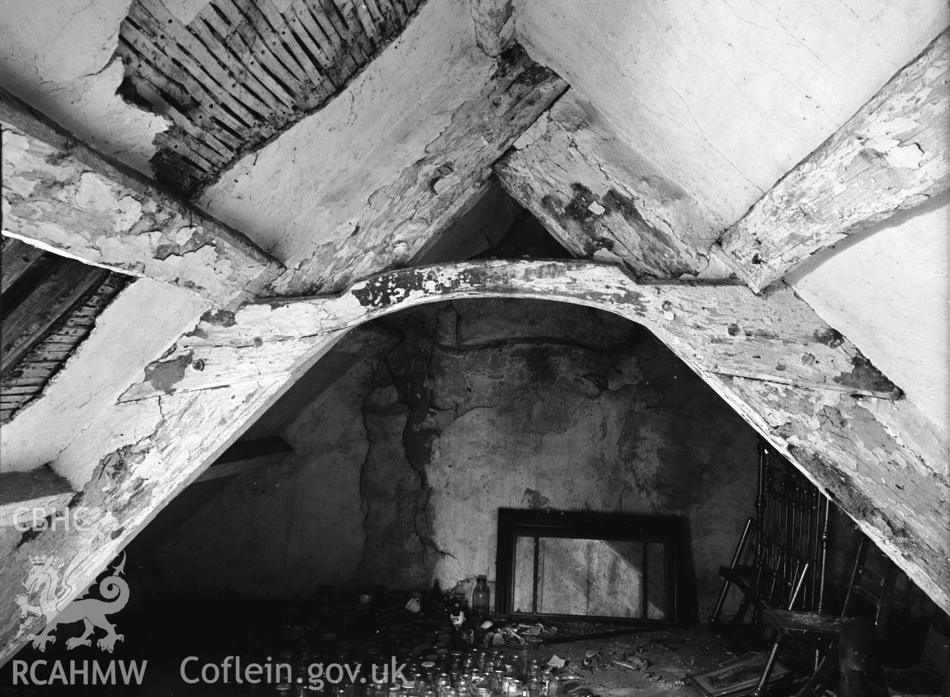 Interior view showing roof timbers.