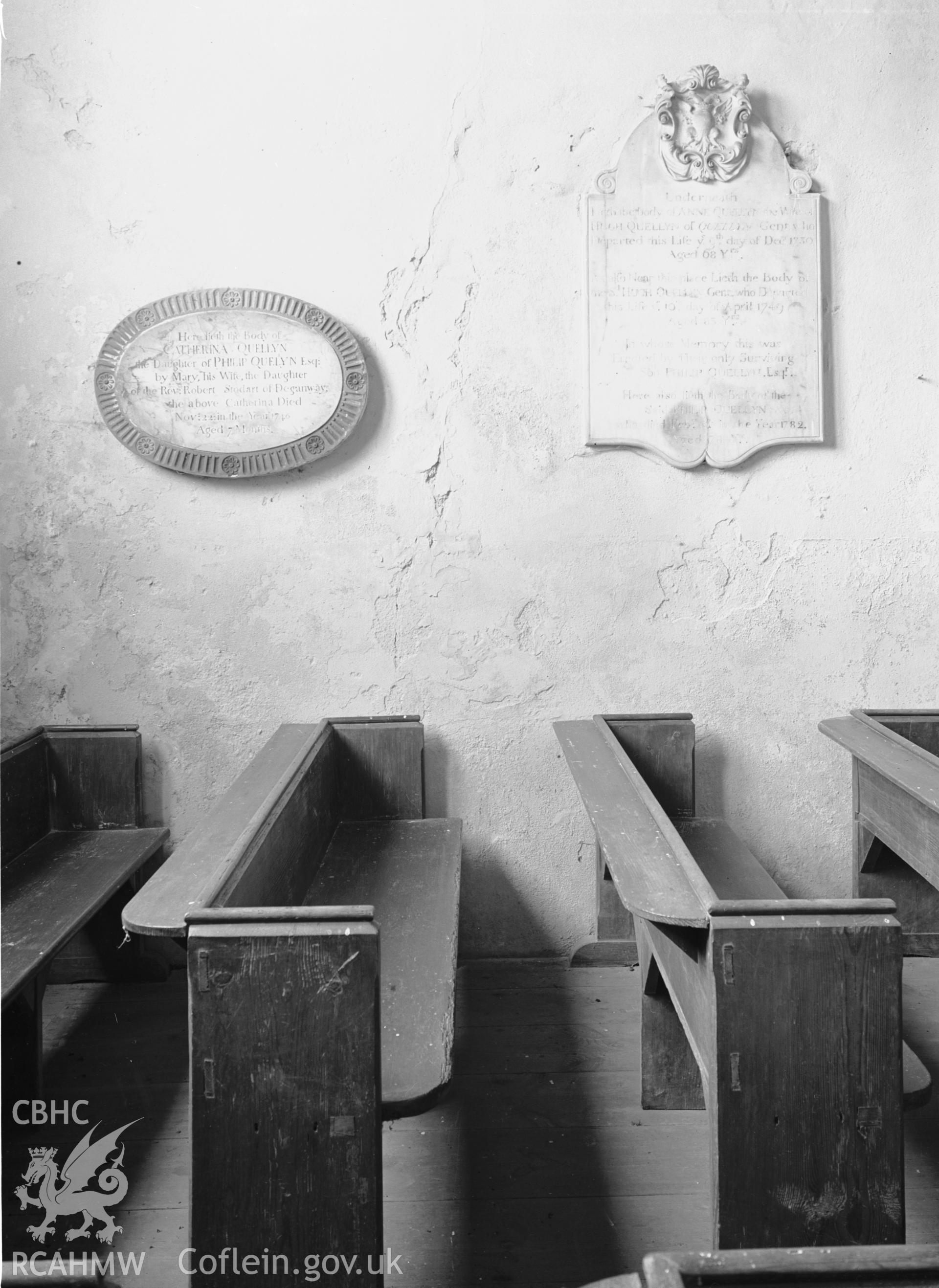 Interior view showing Quellyn memorials.