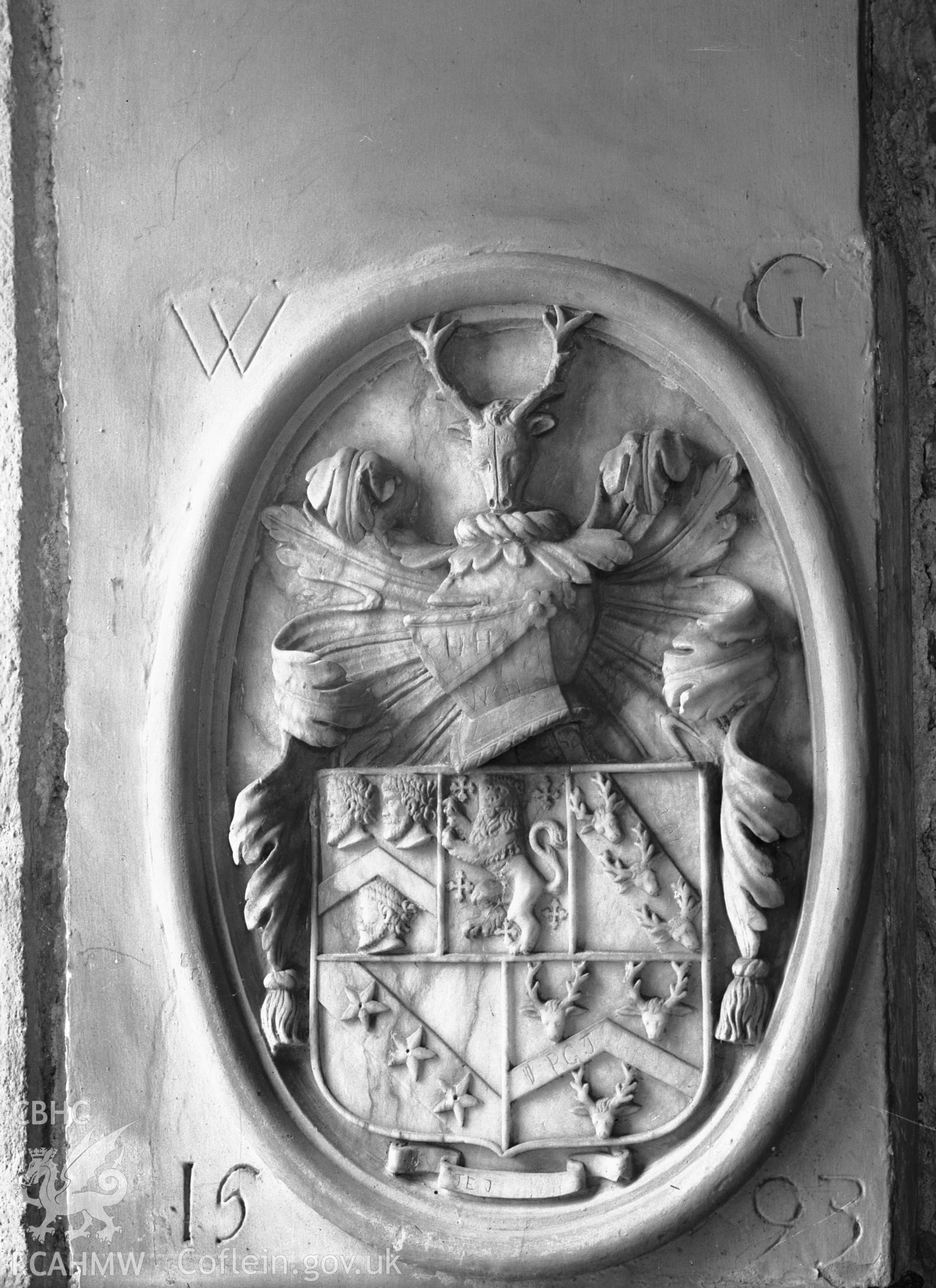 Interior view showing arms panel in the Vaynol Chapel.