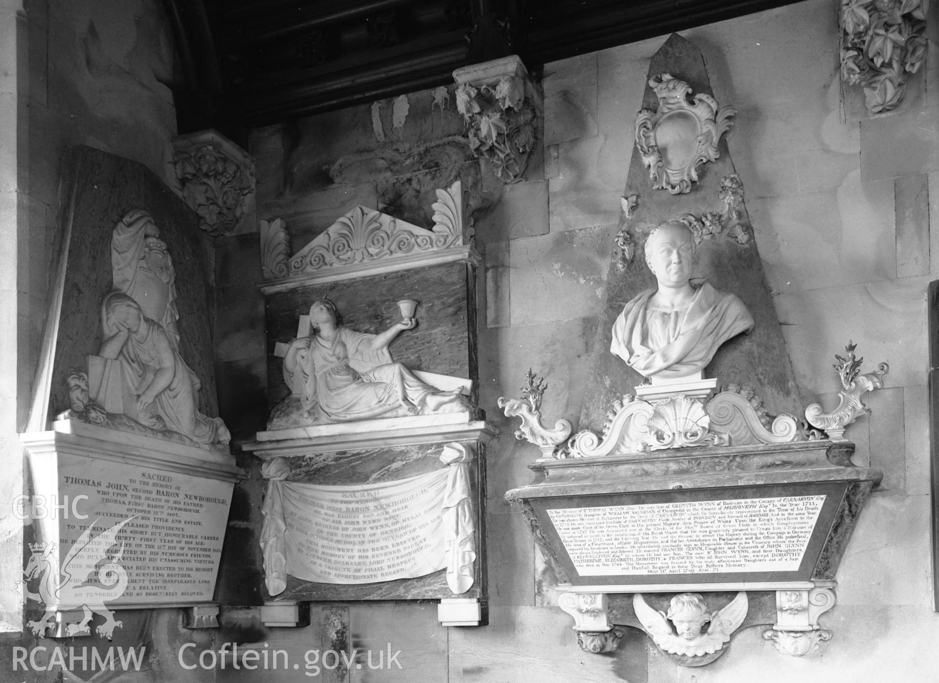 Interior view showing memorials in south chapel.